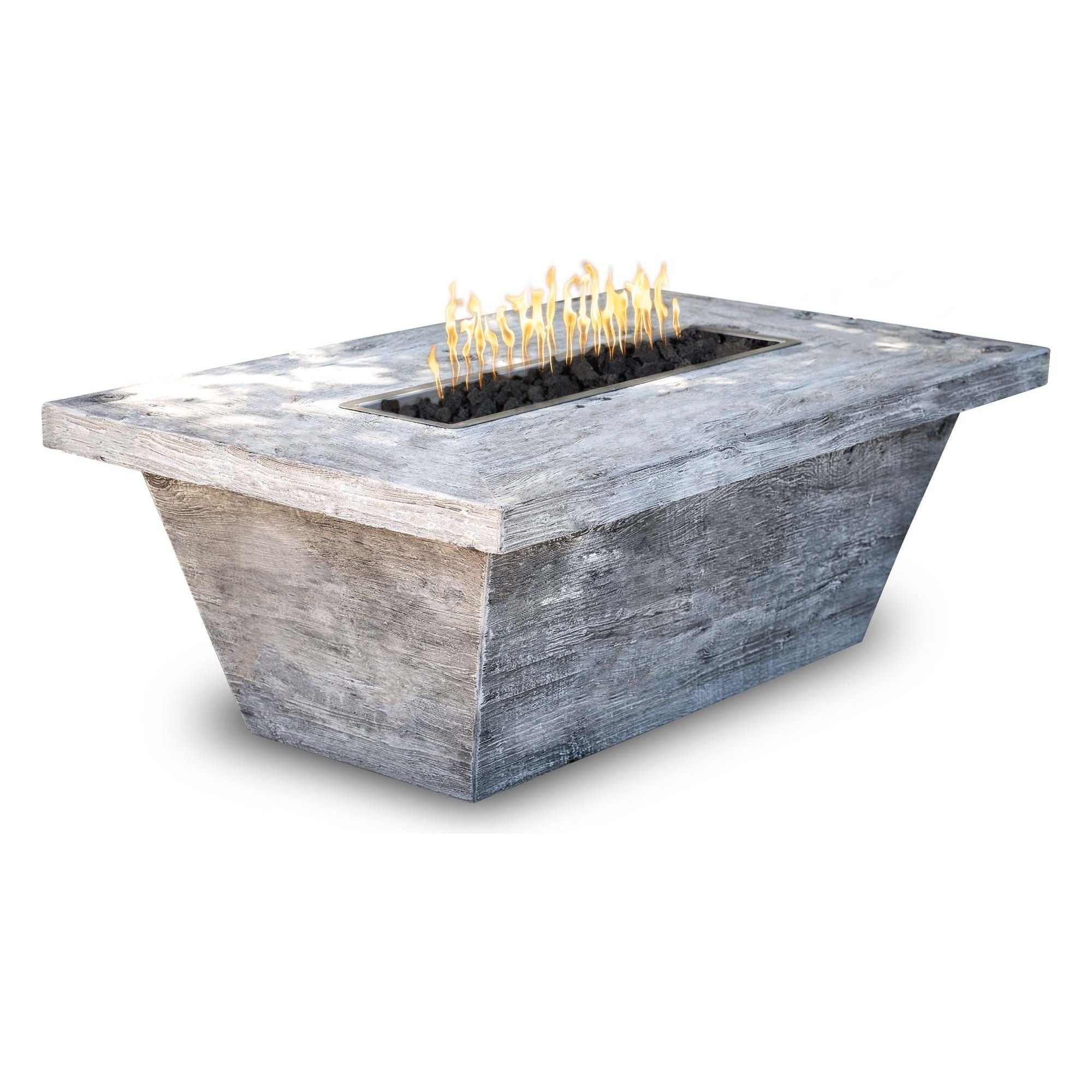 The Outdoor Plus Carson Rectangular Wood Grain Fire Table