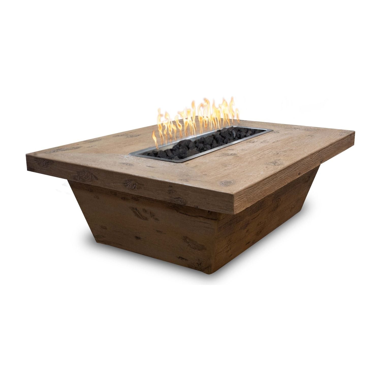 The Outdoor Plus Carson Rectangular Wood Grain Fire Table