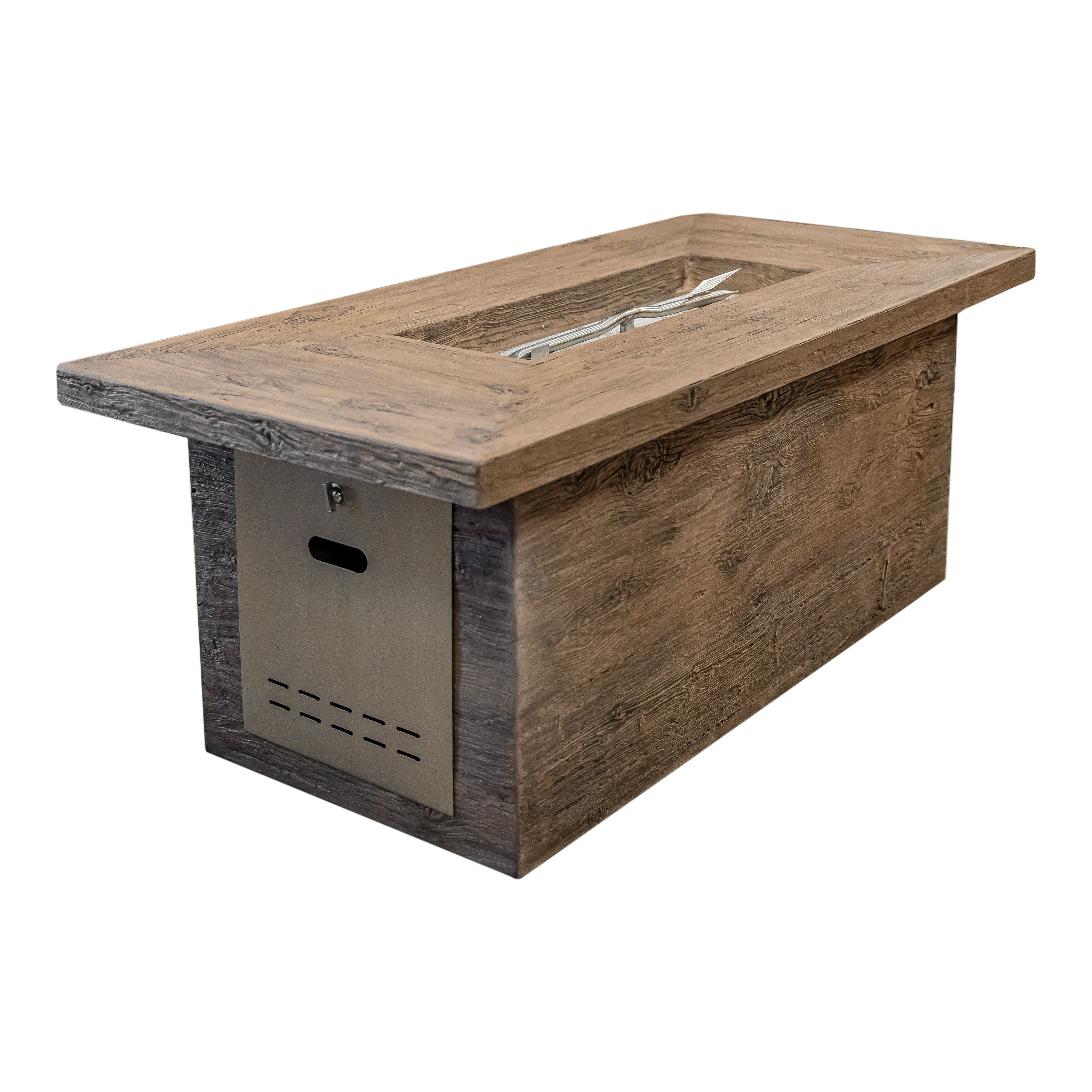 The Outdoor Plus Grove Wood Grain GFRC Concrete Rectangular Fire Table