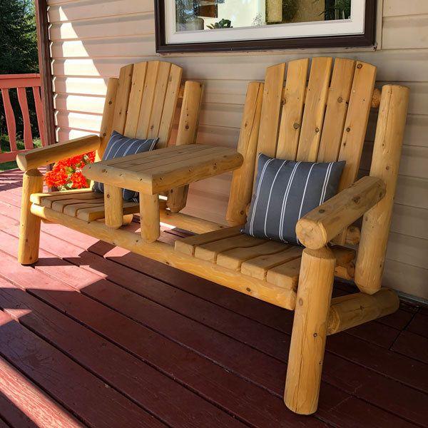Dundalk Leisurecraft Adirondack Log Gossip Bench with Table