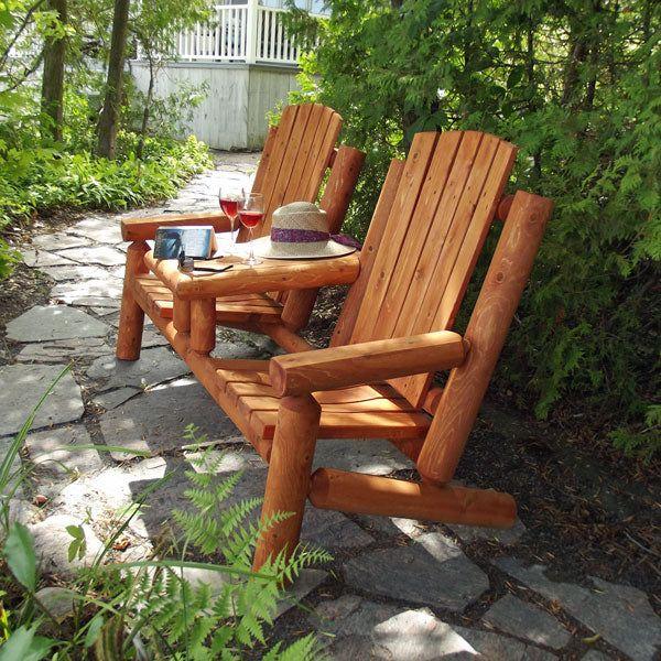 Dundalk Leisurecraft Adirondack Log Gossip Bench with Table