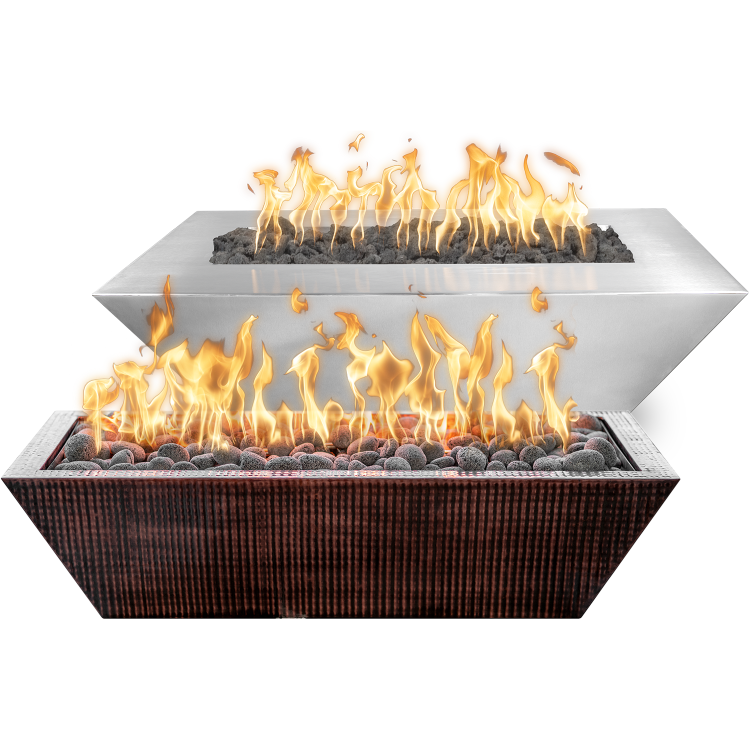 The Outdoor Plus Maya Linear Hammered Copper Fire Bowl