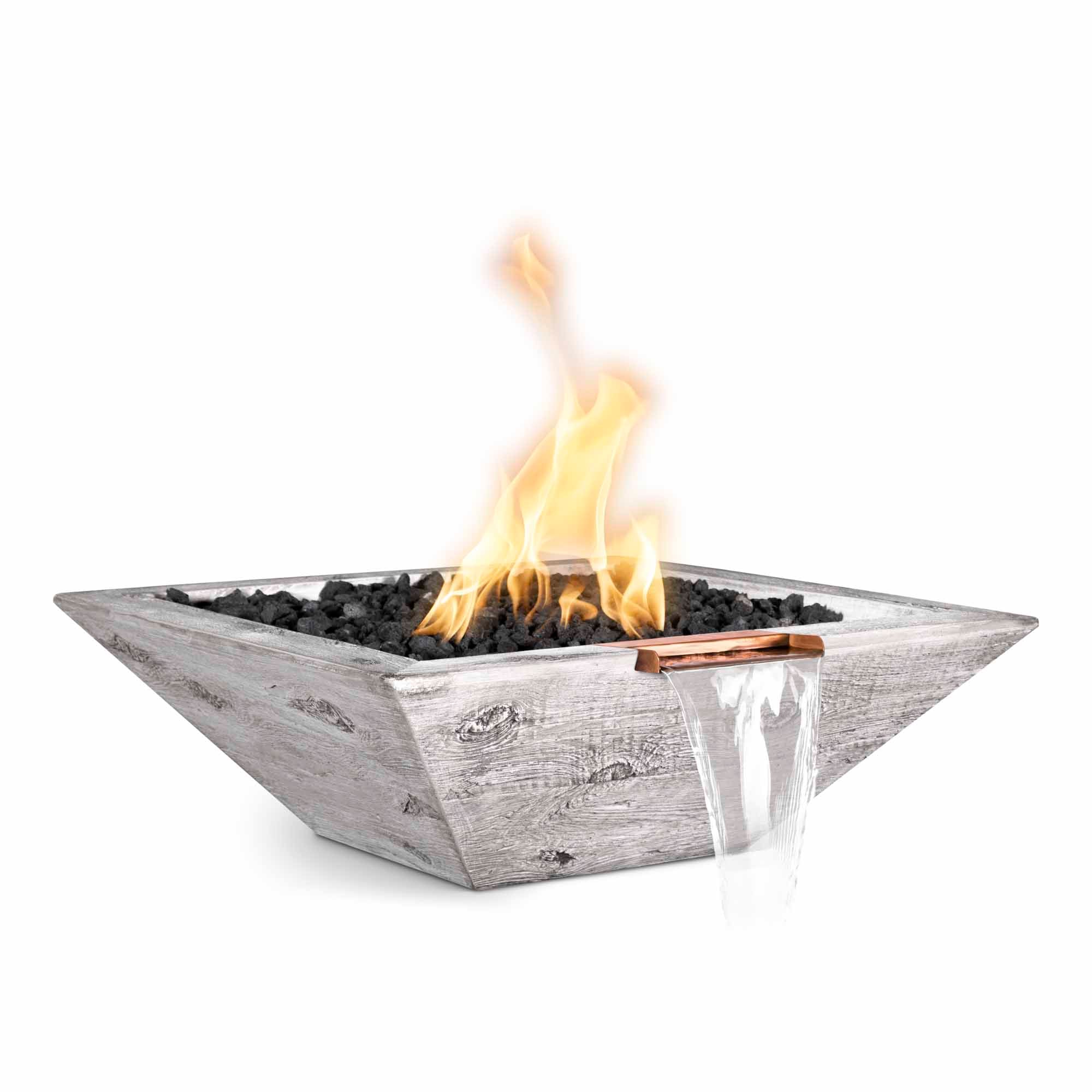 The Outdoor Plus Maya Wood Grain GFRC Concrete Fire & Water Bowl - Wide Spill