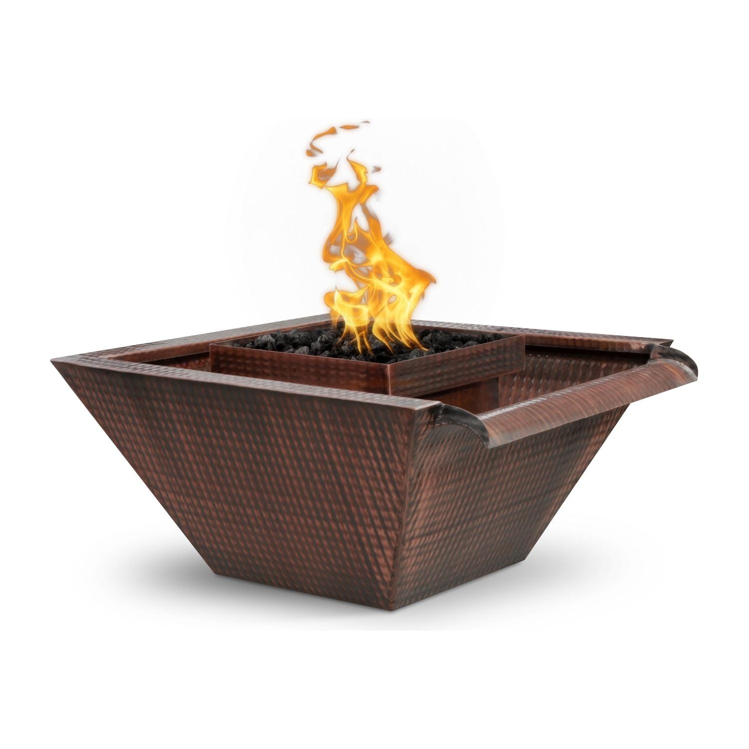 The Outdoor Plus Maya Hammered Copper Fire & Water Bowl - Wide Gravity Spill