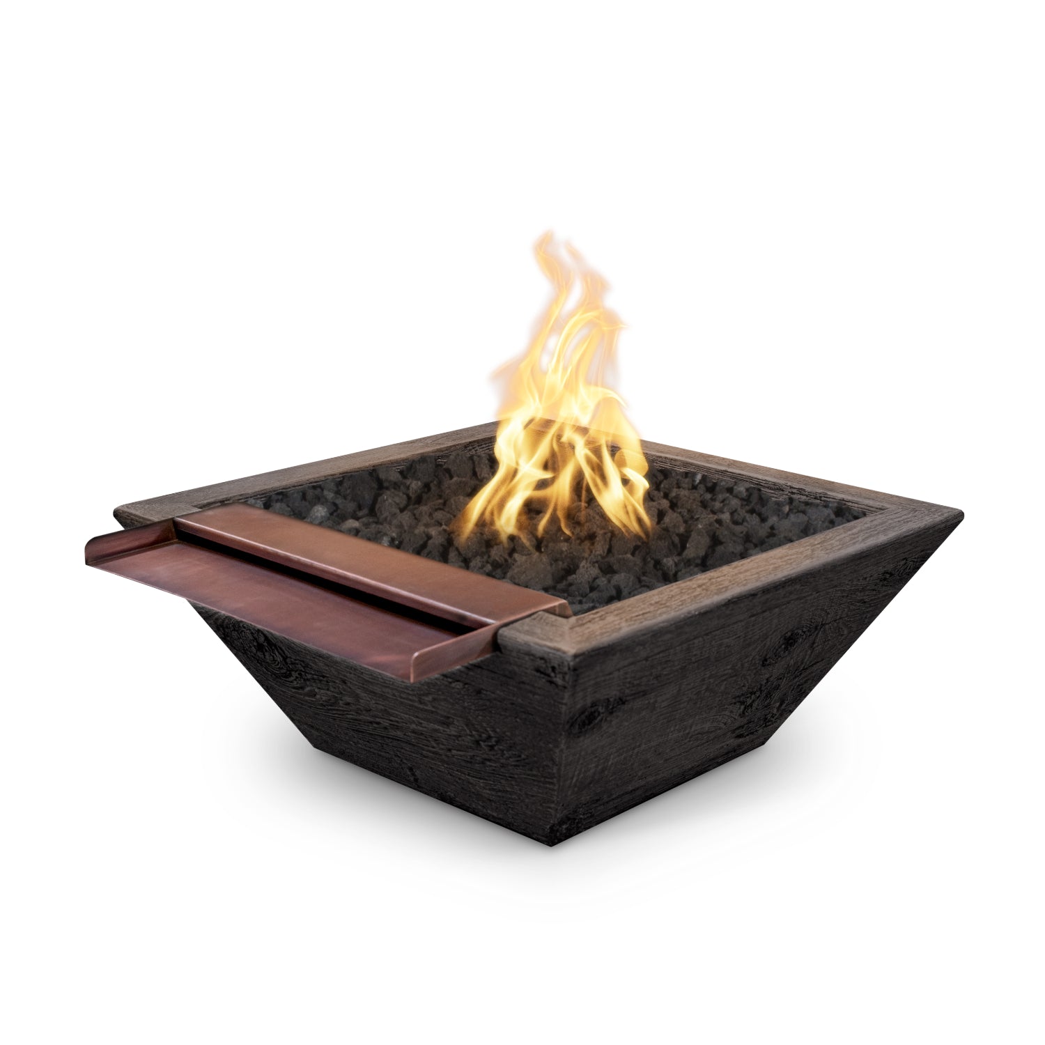The Outdoor Plus Maya Wood Grain GFRC Concrete Fire & Water Bowl - Wide Spill