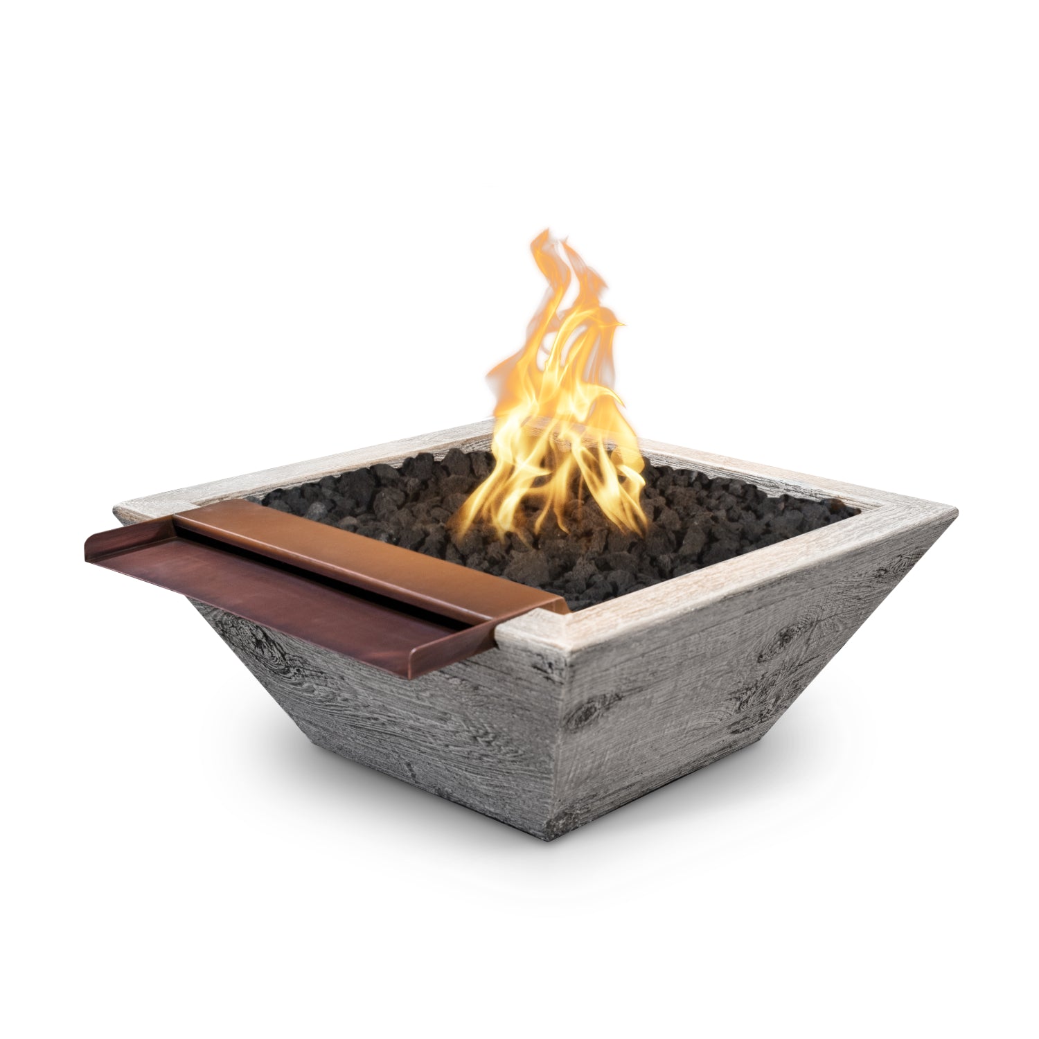 The Outdoor Plus Maya Wood Grain GFRC Concrete Fire & Water Bowl - Wide Spill