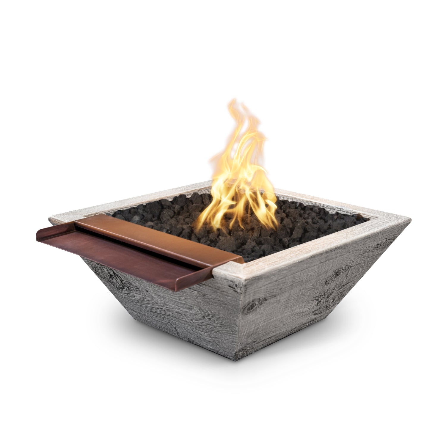 The Outdoor Plus Maya Wood Grain GFRC Concrete Fire & Water Bowl - Wide Spill