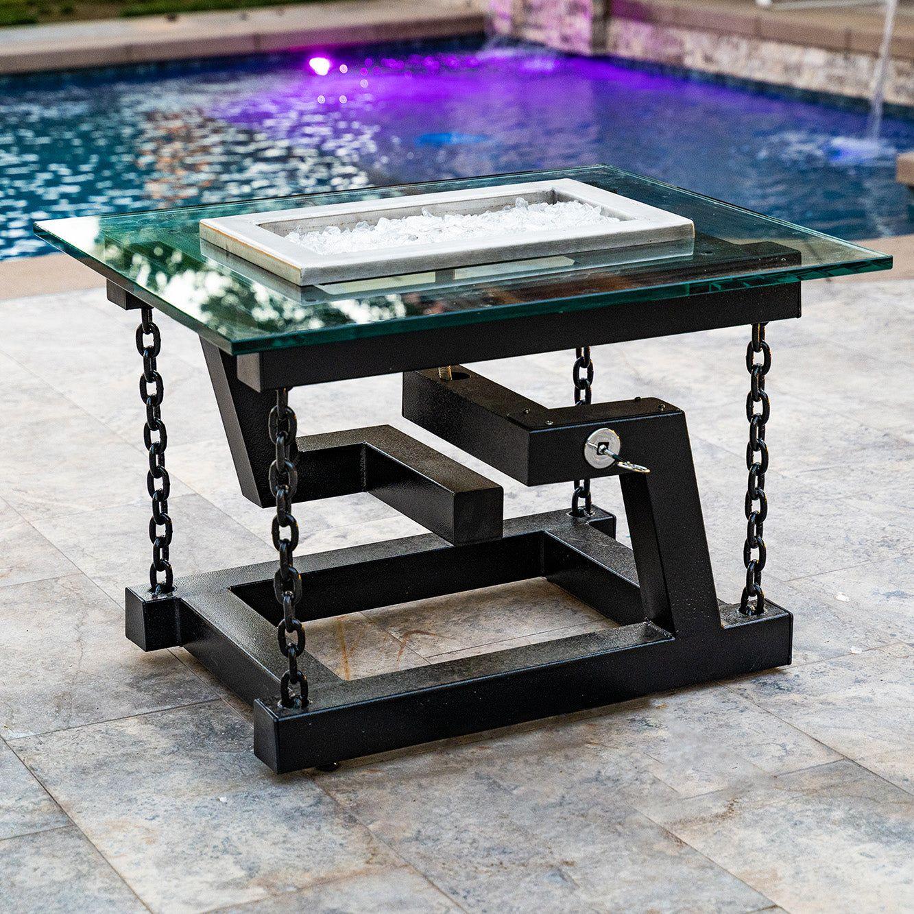 The Outdoor Plus Newton Metal Powder Coat Fire Pit - Chain Support