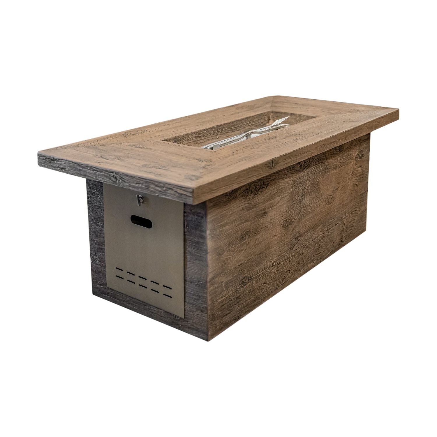 The Outdoor Plus Grove Wood Grain GFRC Concrete Rectangular Fire Table
