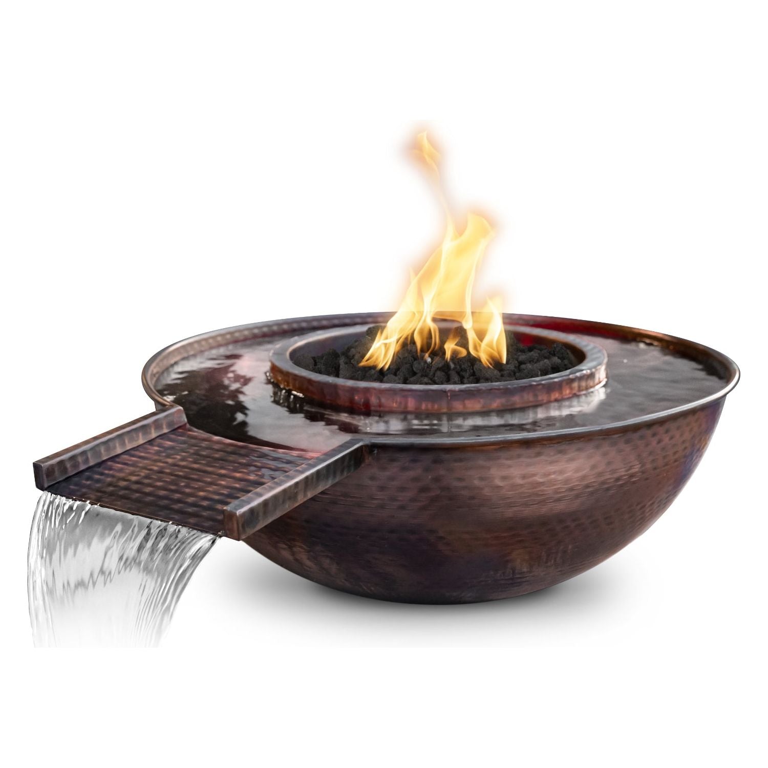 The Outdoor Plus Sedona 27" Hammered Copper Fire & Water Bowl - Gravity Spill