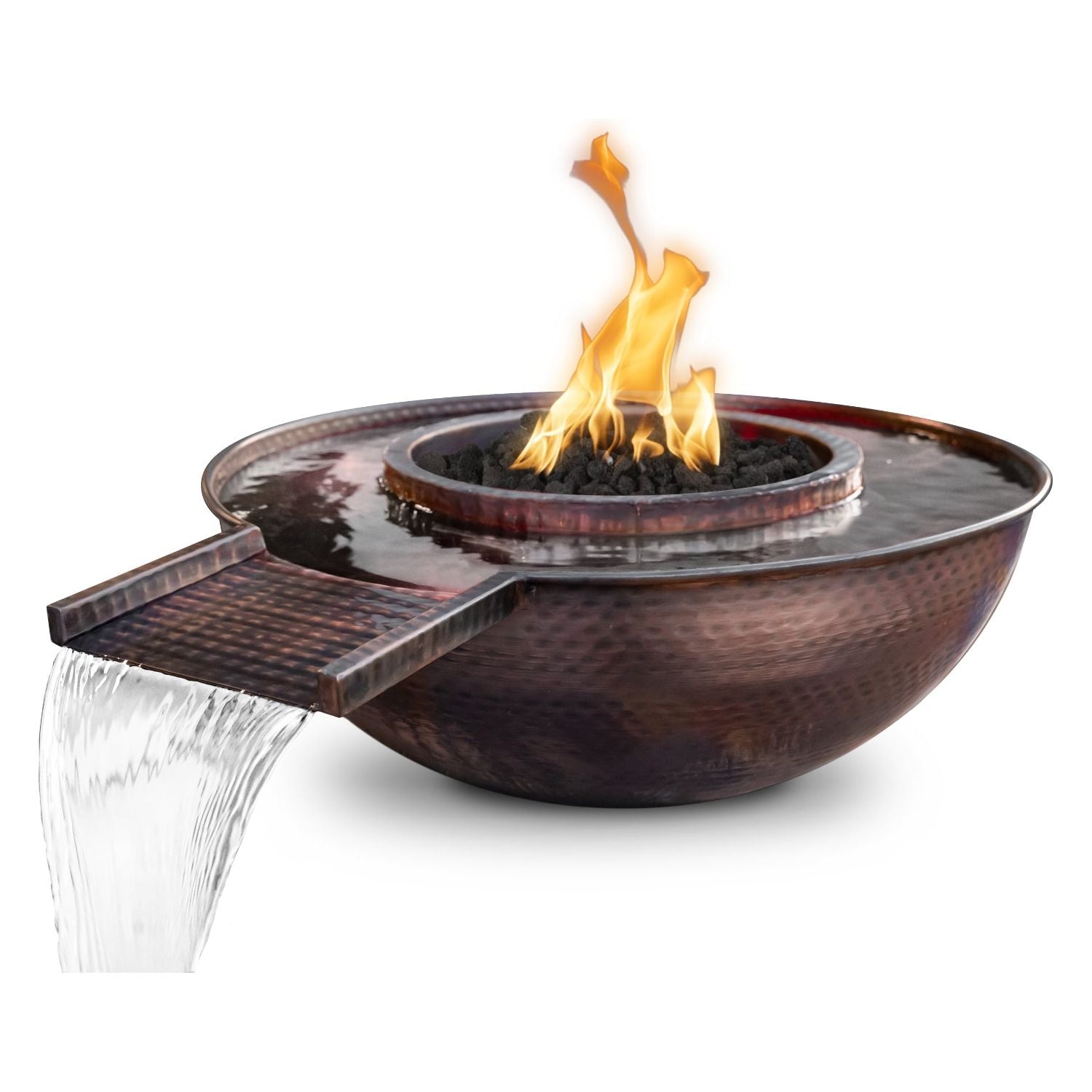 The Outdoor Plus Sedona 27" Hammered Copper Fire & Water Bowl - Gravity Spill