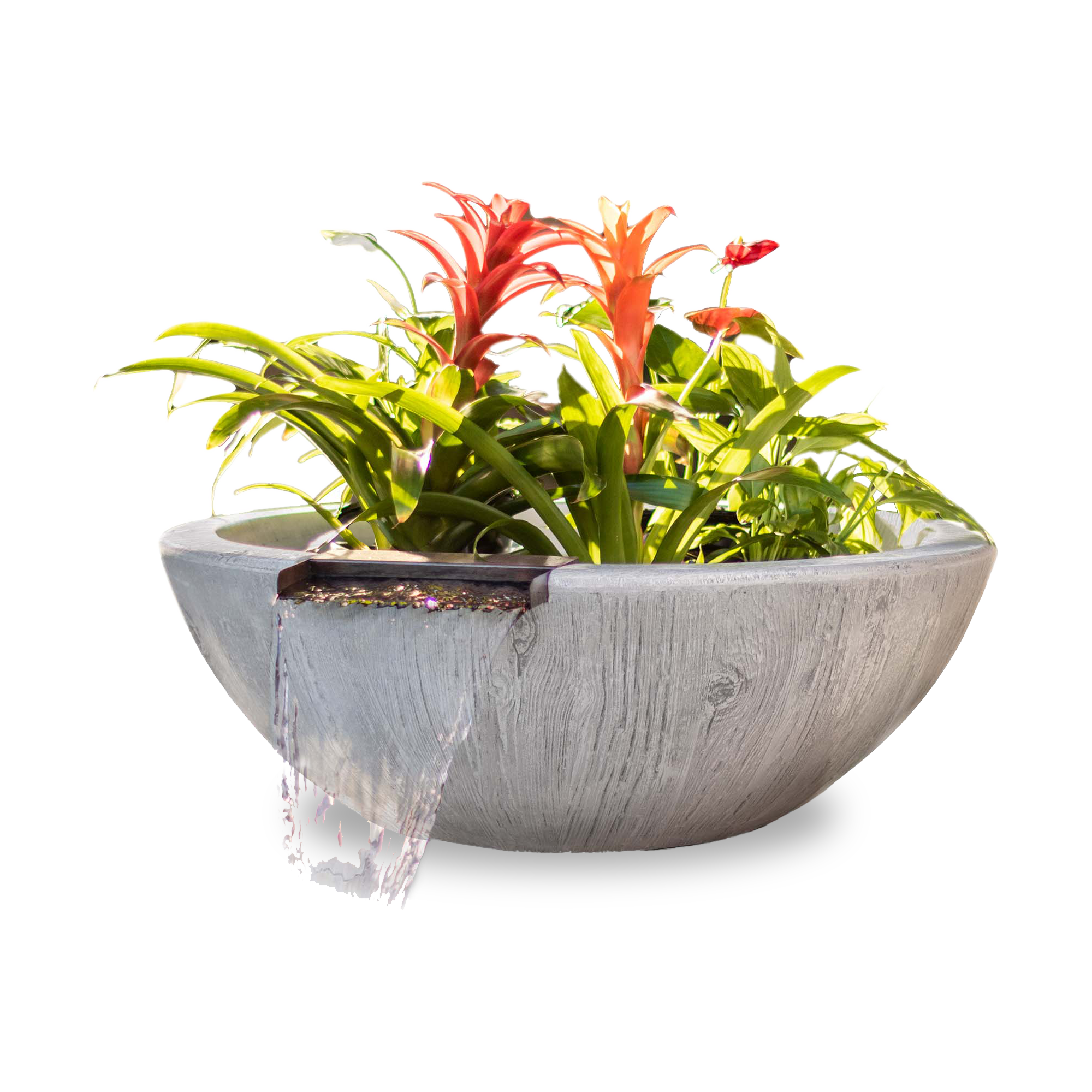 The Outdoor Plus Sedona 27" Wood Grain GFRC Concrete Planter & Water Bowl