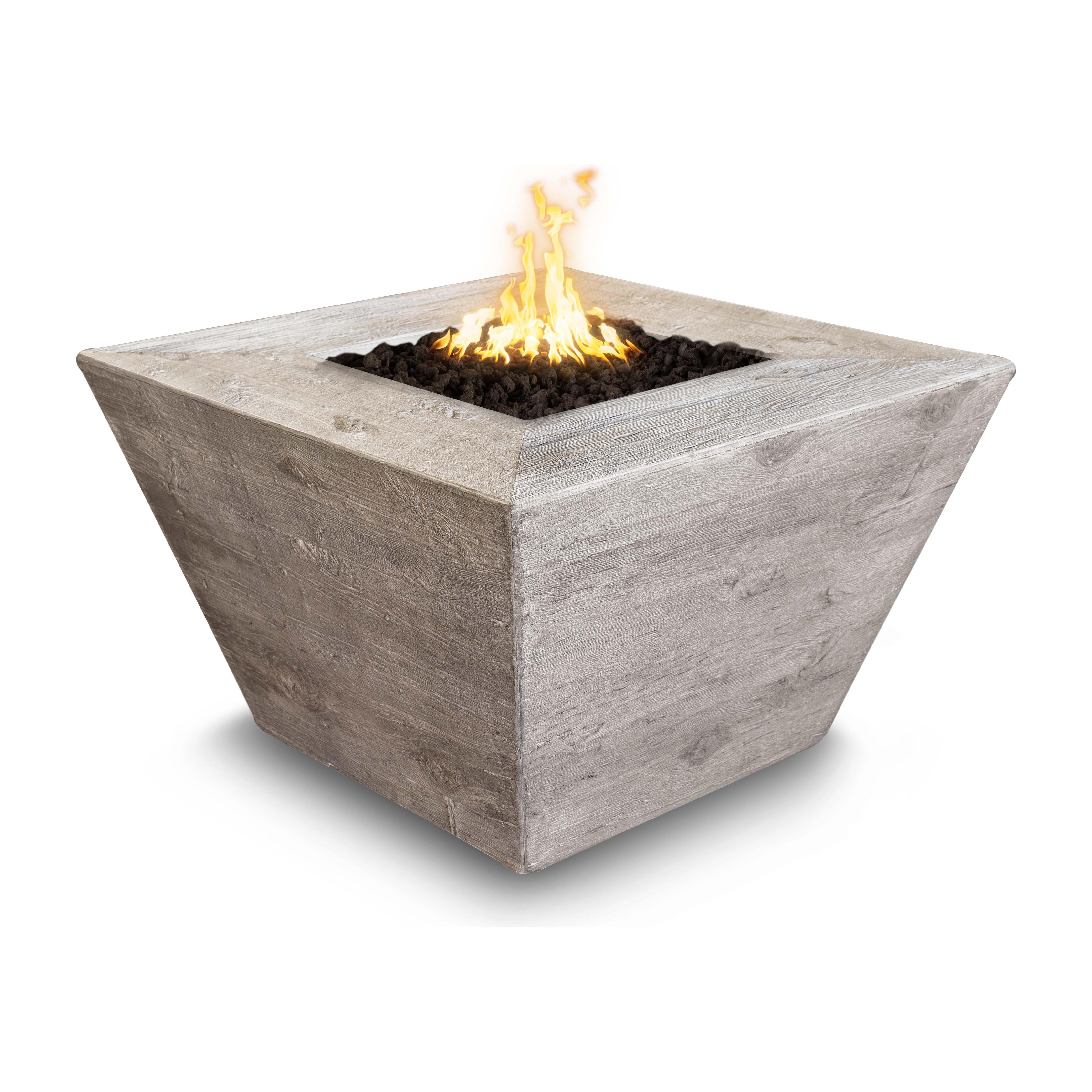 The Outdoor Plus Plymouth Square Wood Grain GFRC Concrete Fire Pit