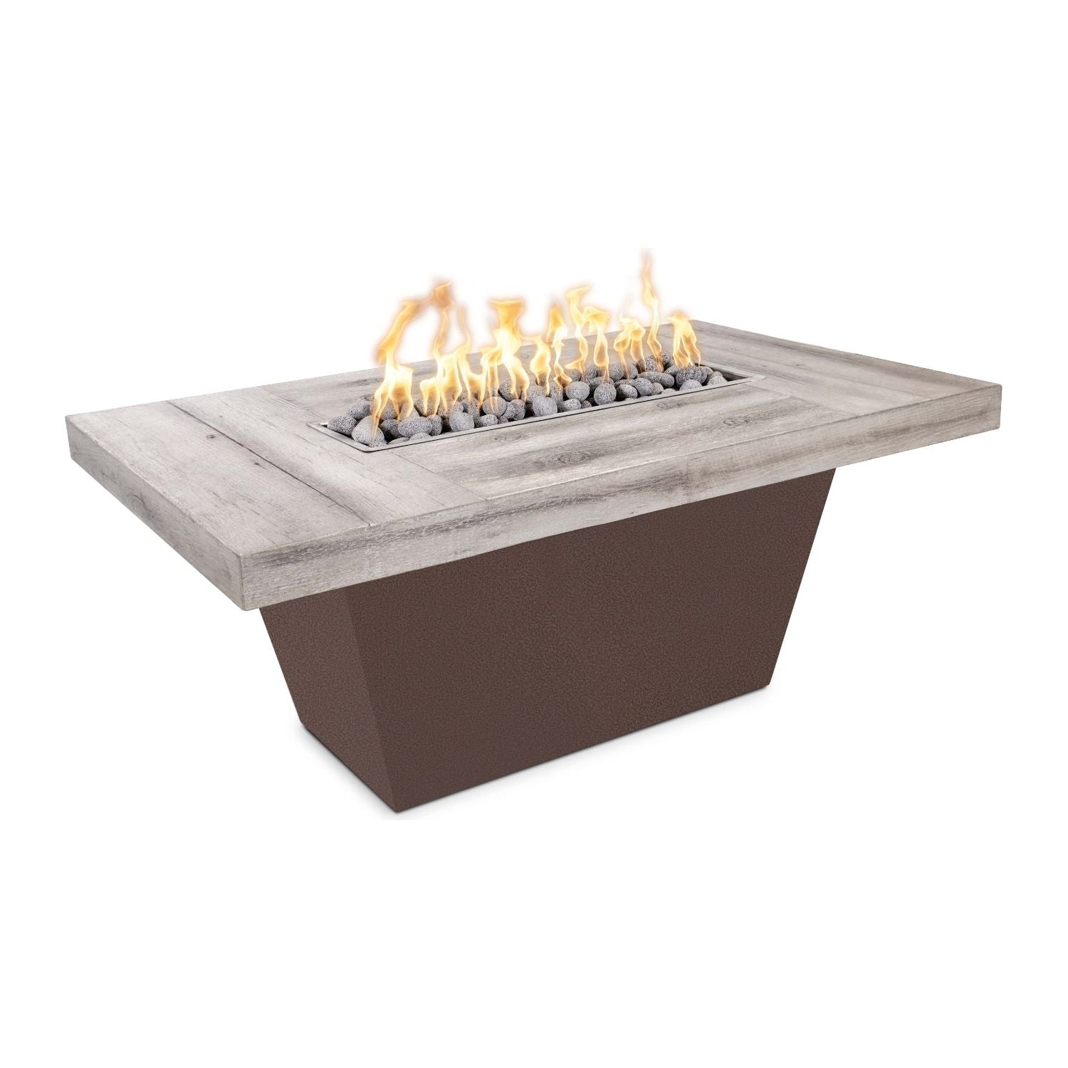 The Outdoor Plus Tacoma Wood Grain Concrete and Steel Fire Table