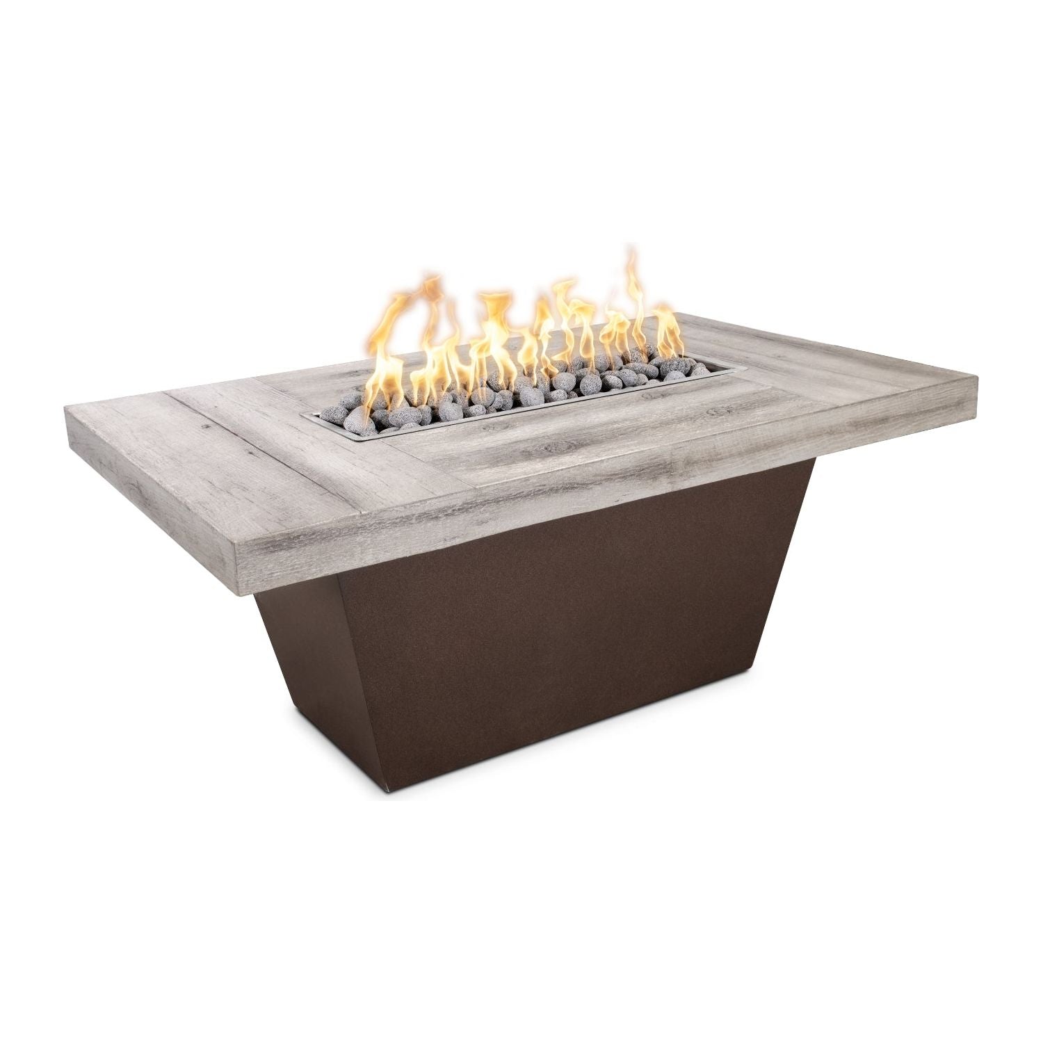 The Outdoor Plus Tacoma Wood Grain Concrete and Steel Fire Table