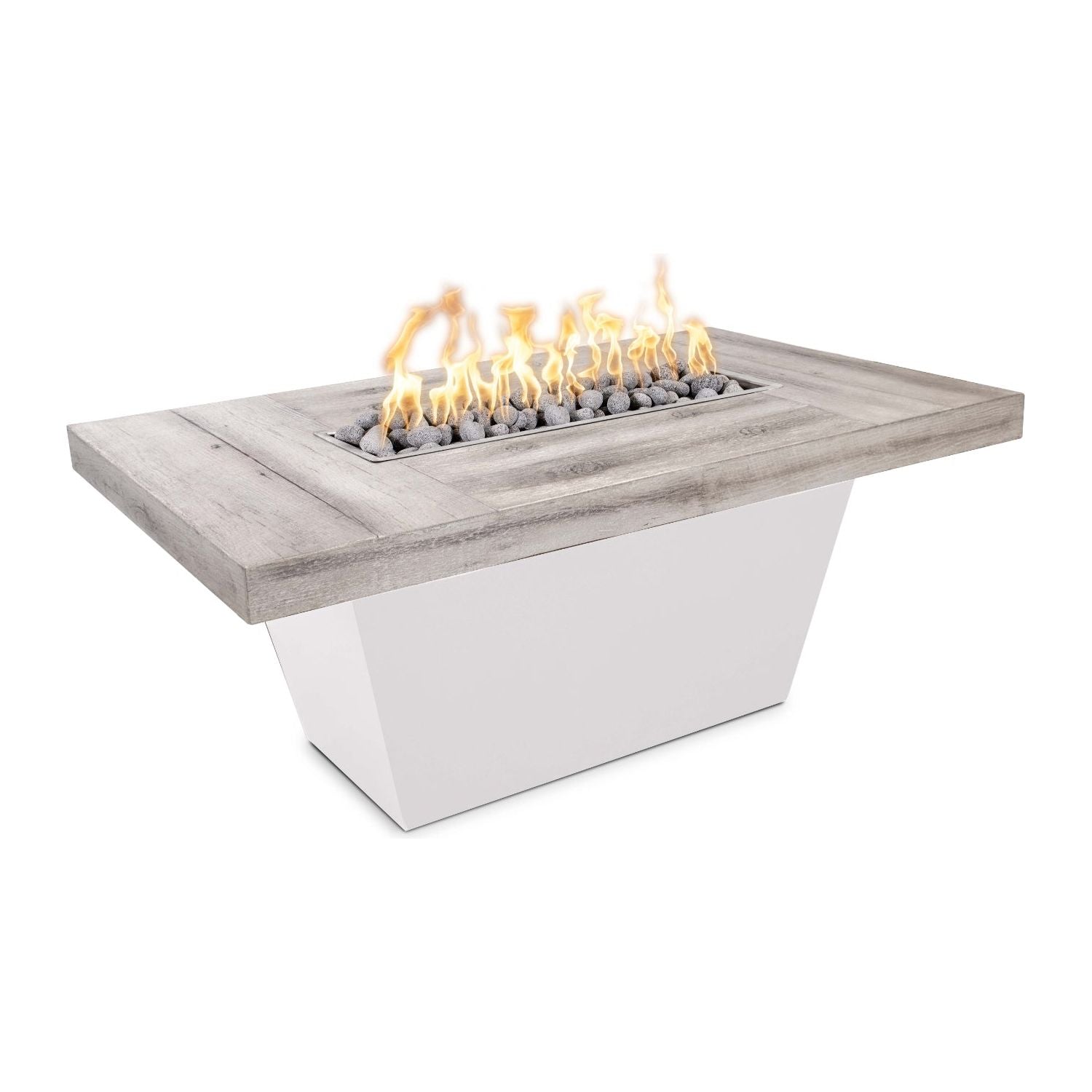The Outdoor Plus Tacoma Wood Grain Concrete and Steel Fire Table