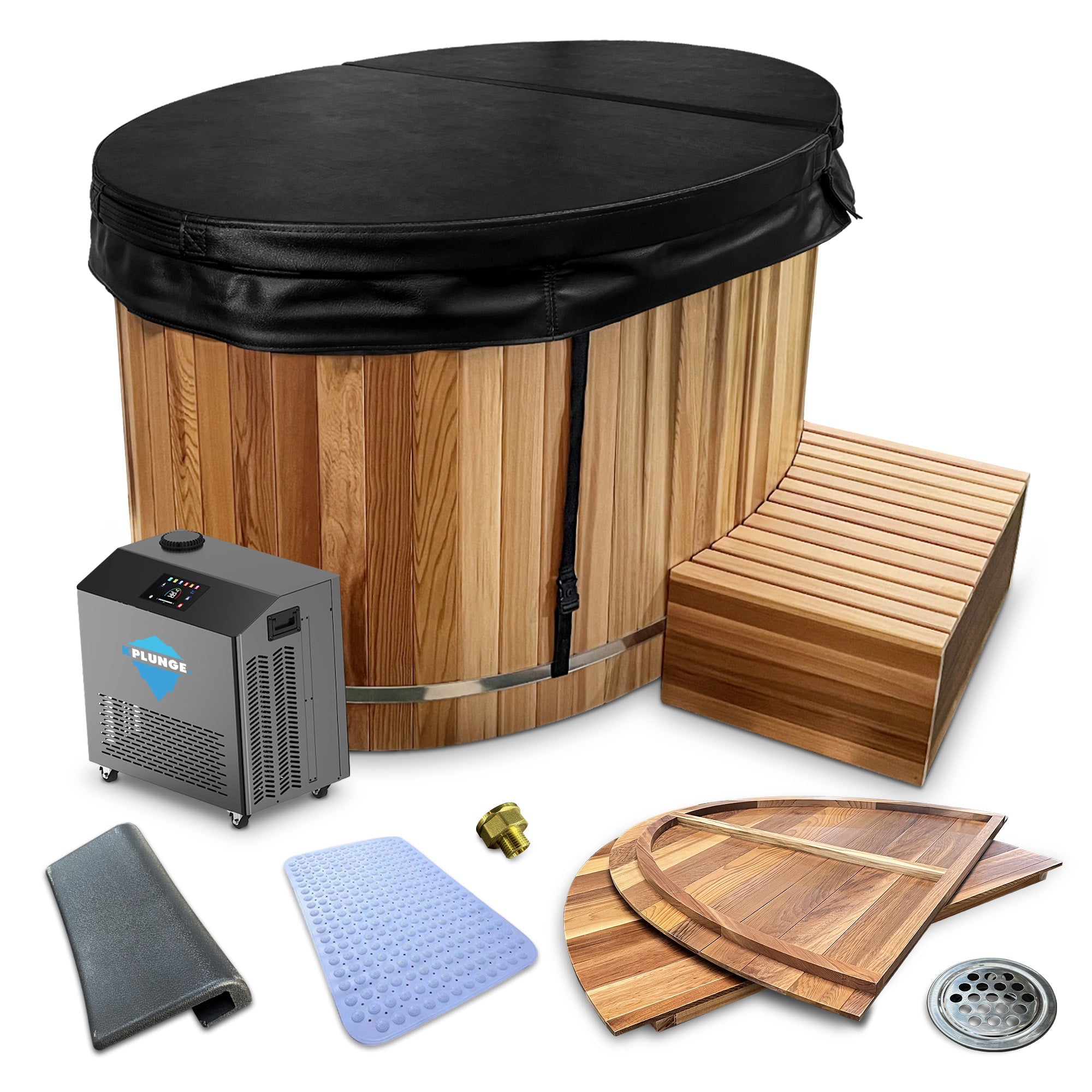 62 in. 2-Person 0-Jet Cedar Cold Plunge Ice Bath/Hot Tub with 24 in. Depth and 169 Gal. Capacity in Natural Finish