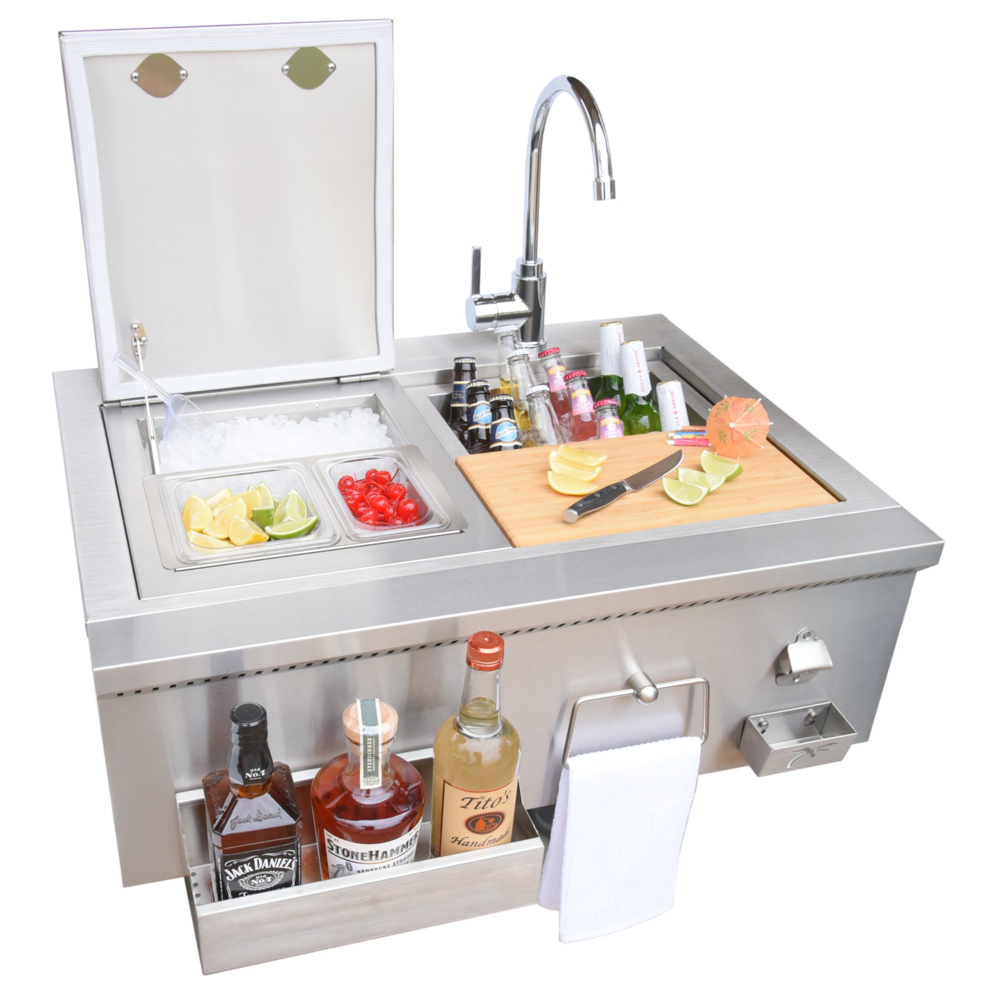 KoKoMo Grills 30" Built-In Bartender Cocktail Station With Sink, Bottle Opener & Ice Chest