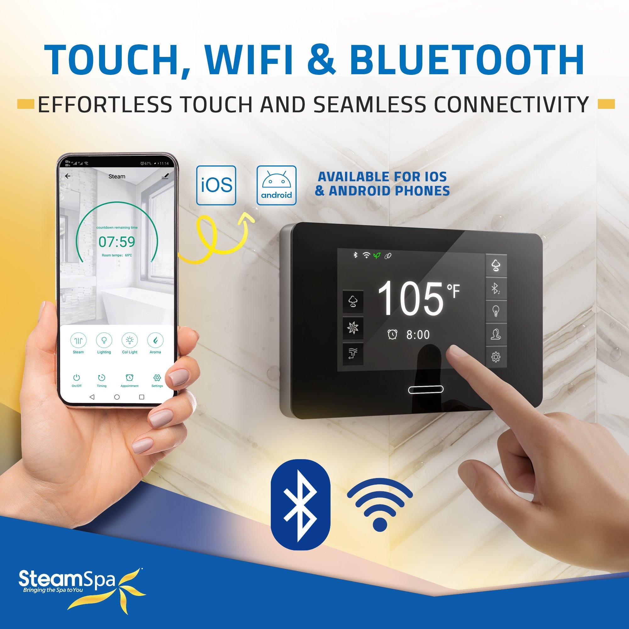 Black Series Steam Bath Generator with Advanced Touchscreen, Bluetooth, WiFi & Auto Drain