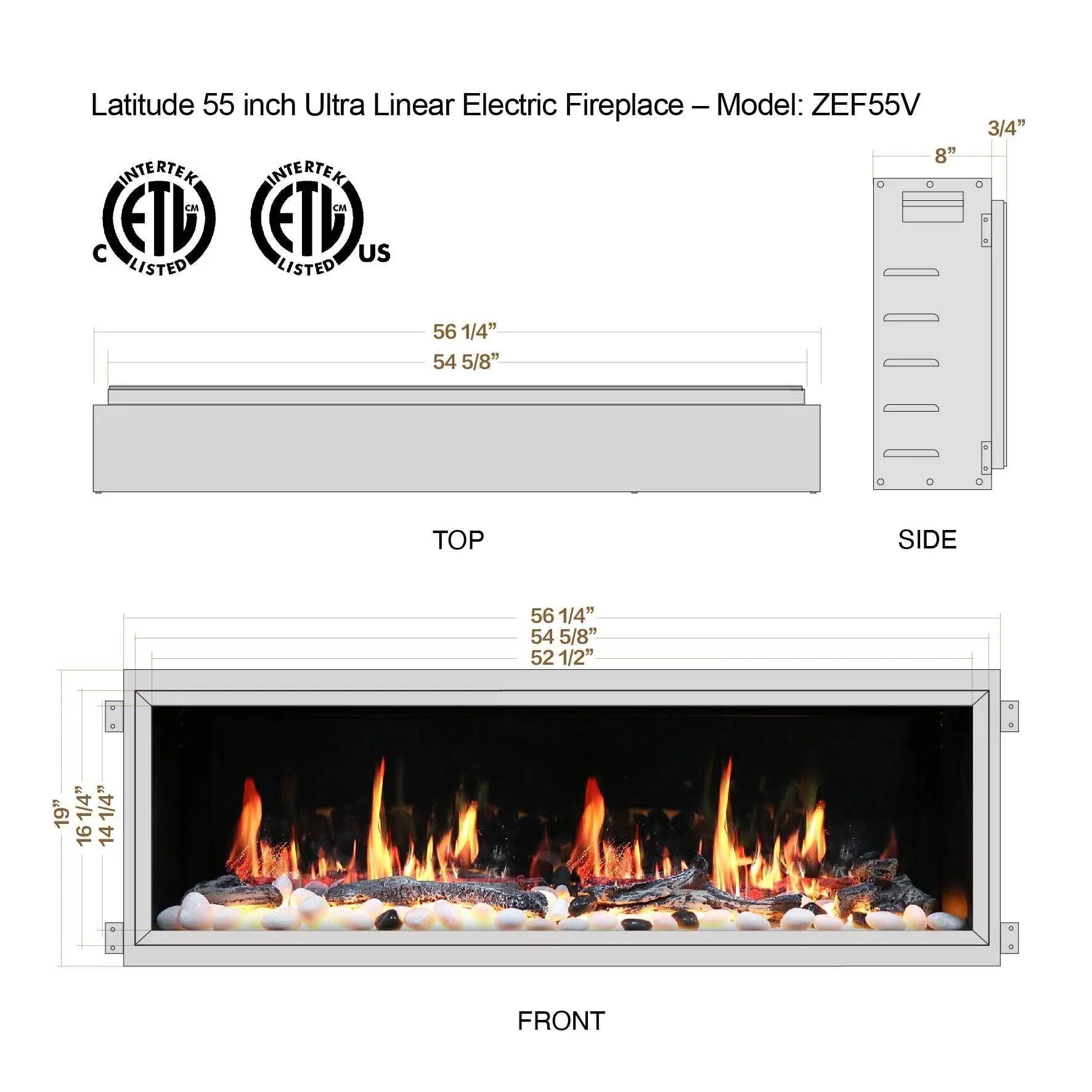 Litedeer Homes Latitude 55" Smart Built-In Electric Fireplace