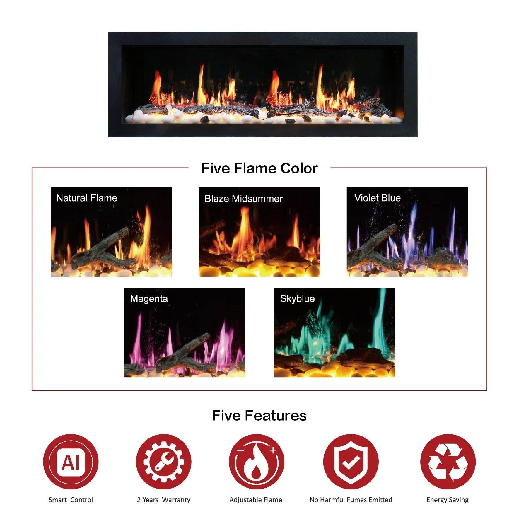 Litedeer Homes Latitude II Wall-Mounted Smart Electric Fireplace