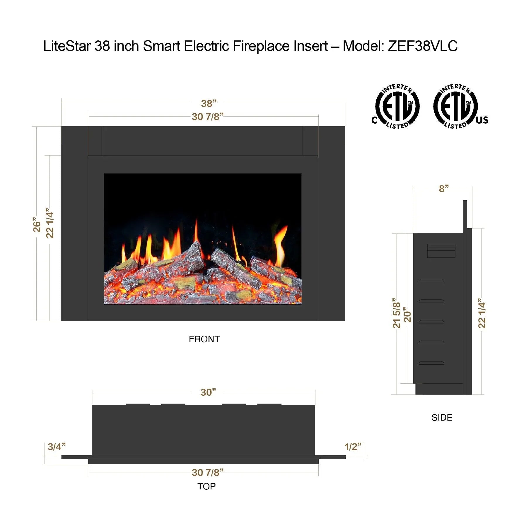 Litedeer Homes LiteStar Smart Electric Fireplace Insert (Original)
