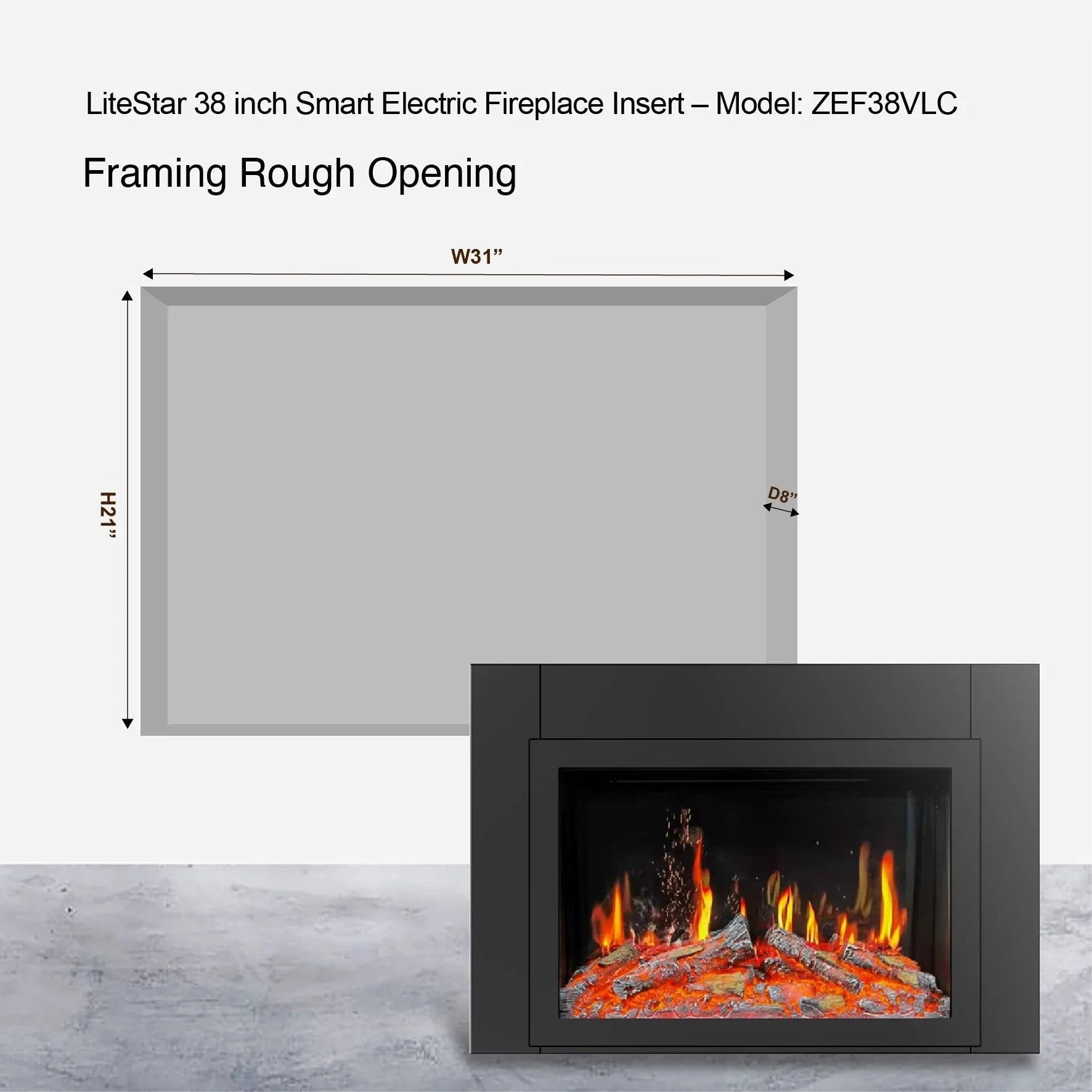 Litedeer Homes LiteStar Smart Electric Fireplace Insert (Original)