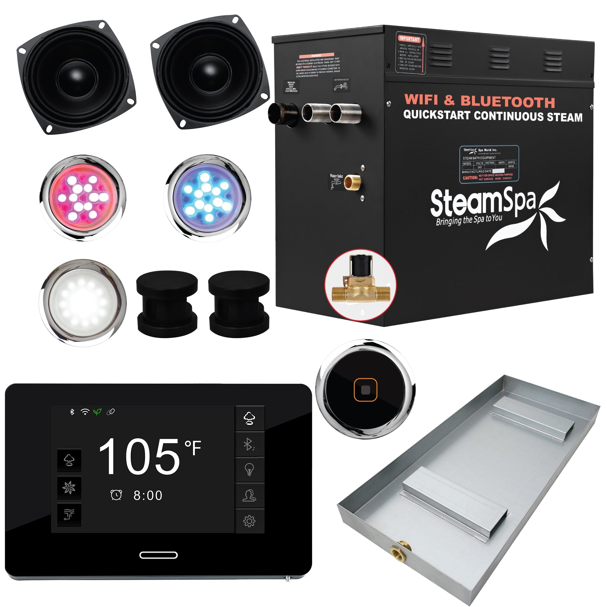 Black Series Steam Bath Generator with WiFi, Bluetooth Audio & Auto Drain