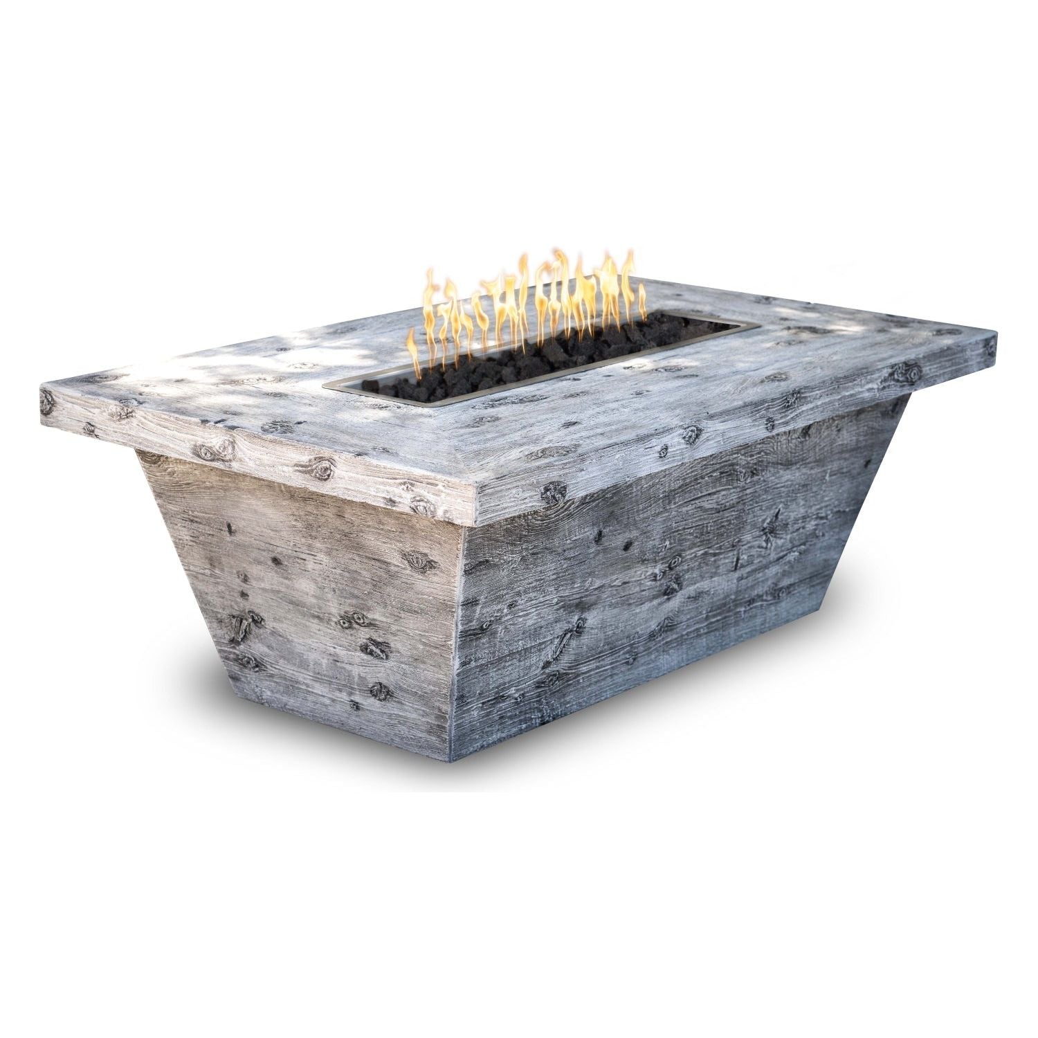 The Outdoor Plus Carson Rectangular Wood Grain Fire Table