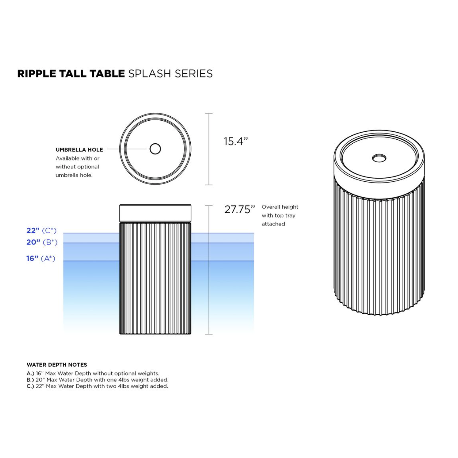 Tenjam Ripple Tall Pool Table with Optional Umbrella Hole