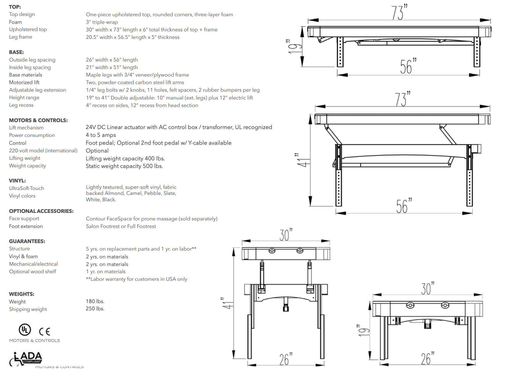 TouchAmerica Olympus Electric Lift Spa and Massage Table