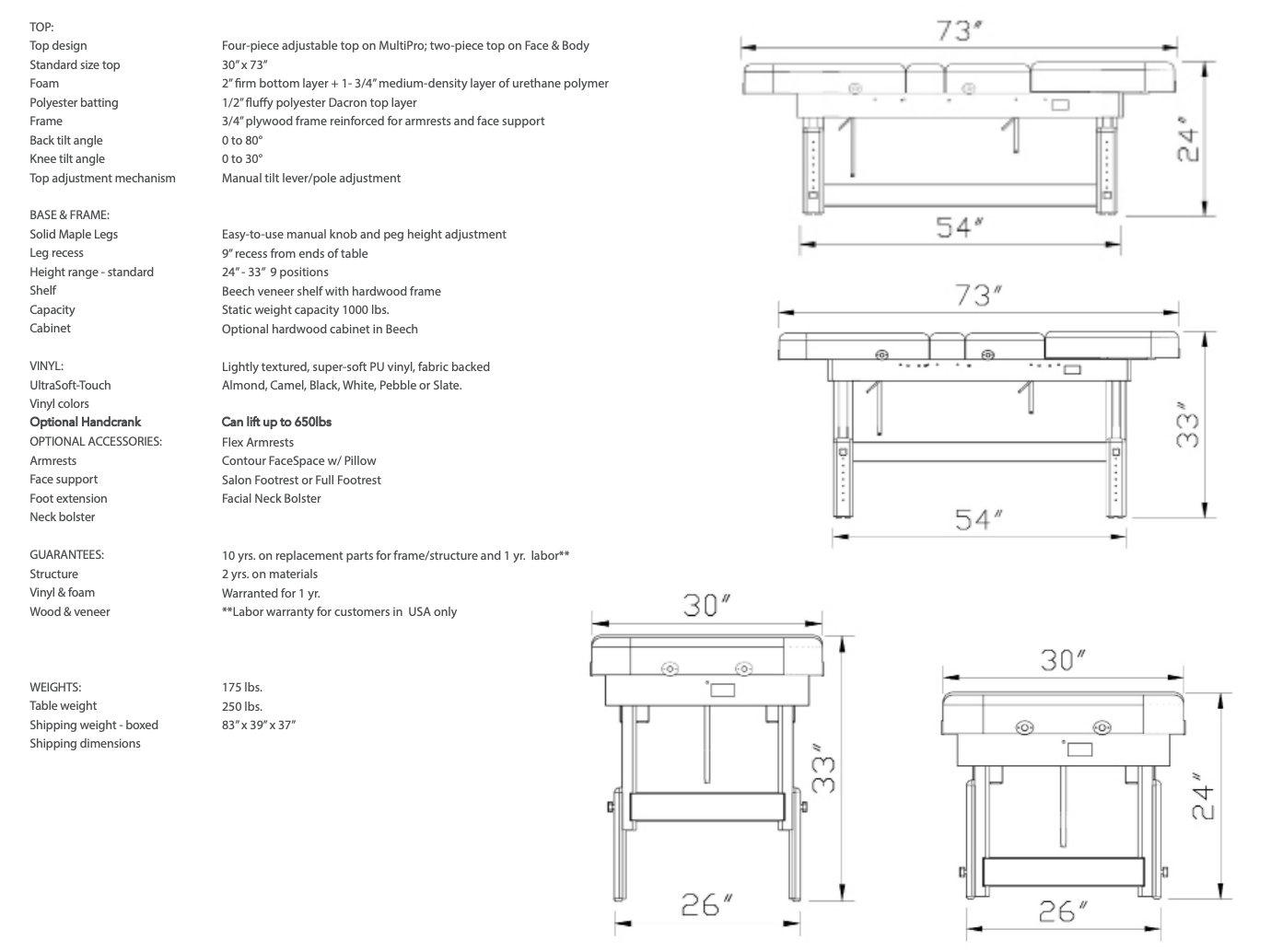 TouchAmerica Stationary Spa and Massage Treatment Table