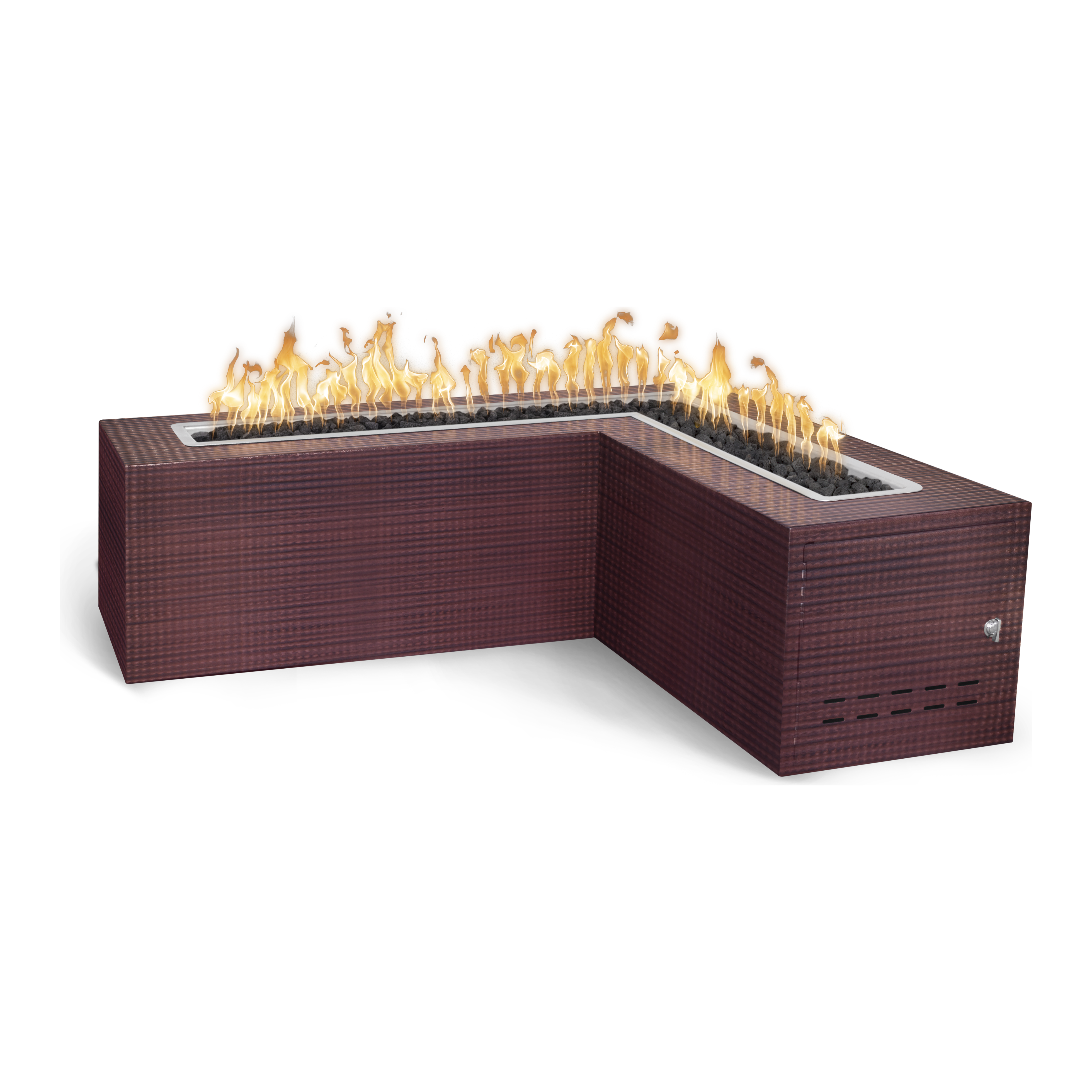 The Outdoor Plus Whitney L-Shaped Metal Fire Table