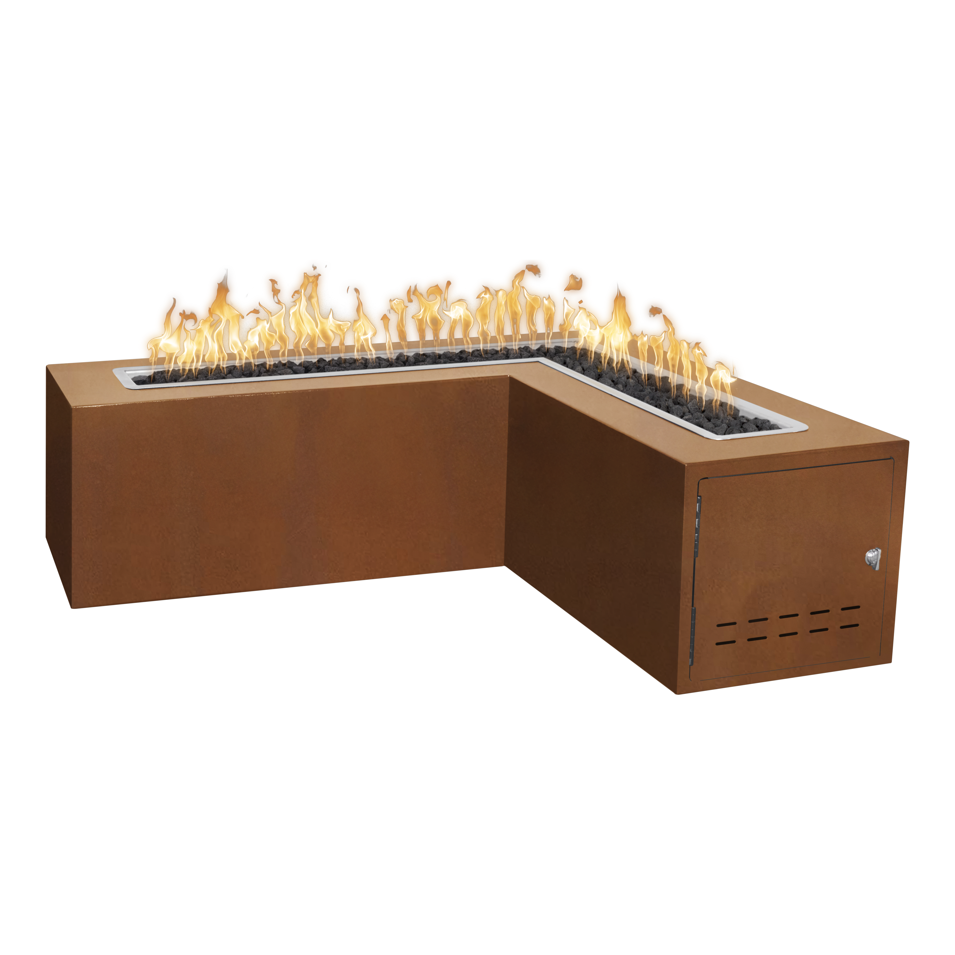The Outdoor Plus Whitney L-Shaped Metal Fire Table