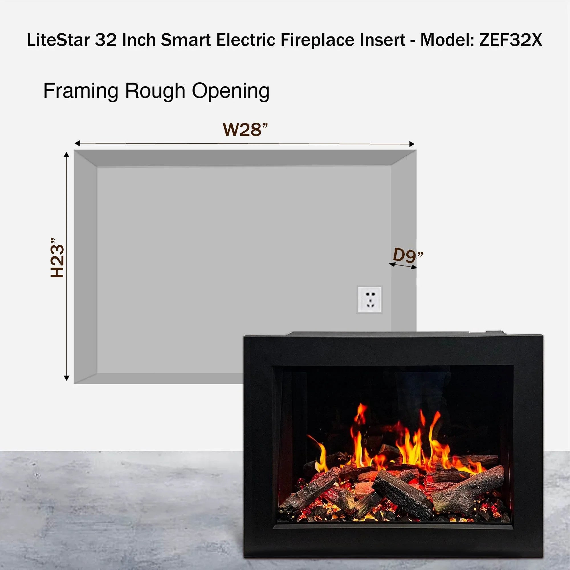 Litedeer Homes LiteStar Smart Electric Fireplace Insert with Oak Logs