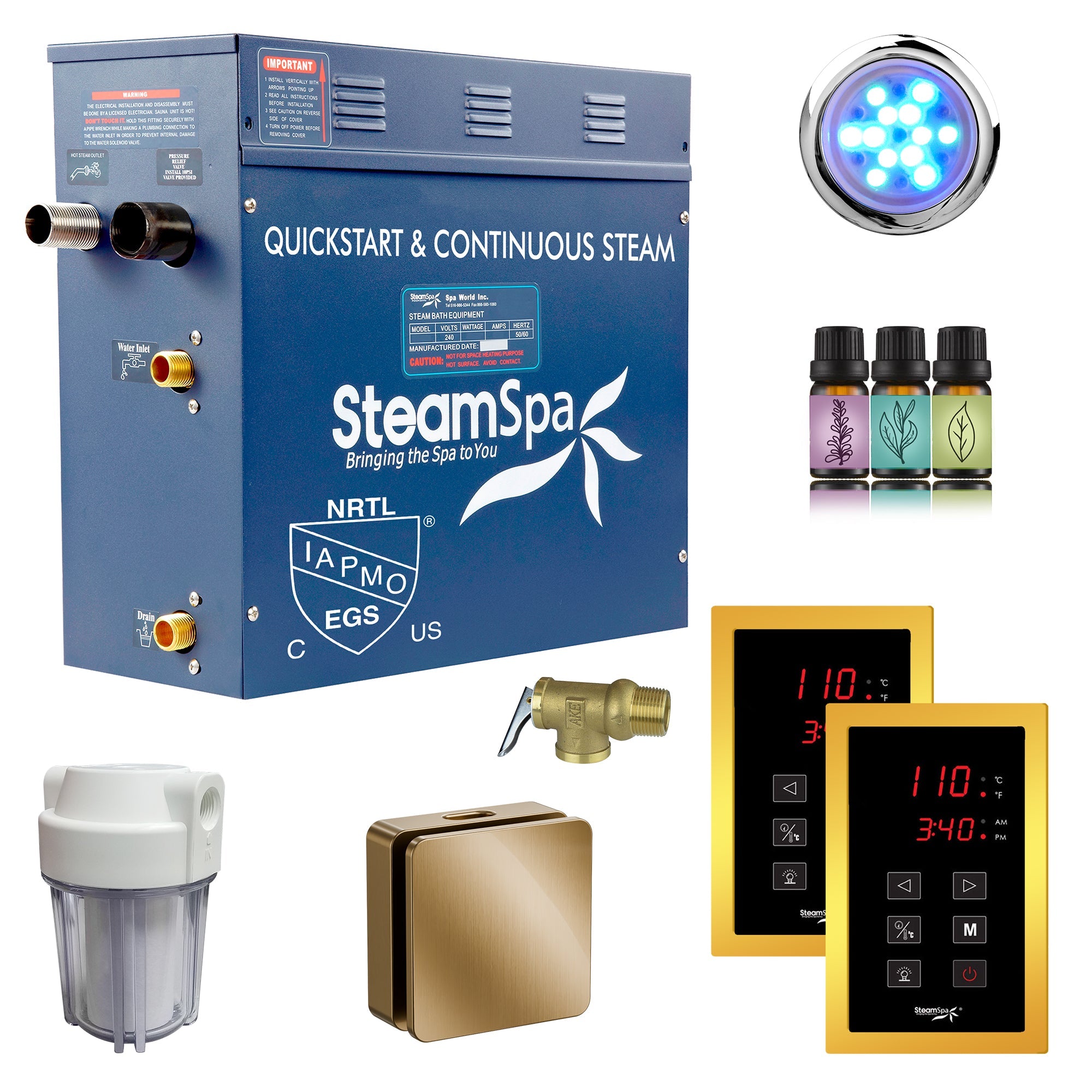 Royal Series Steam Bath Generator with Continuous Steam, Dual Touch Control, Chroma Lighting, Auto Drain & Water Filter