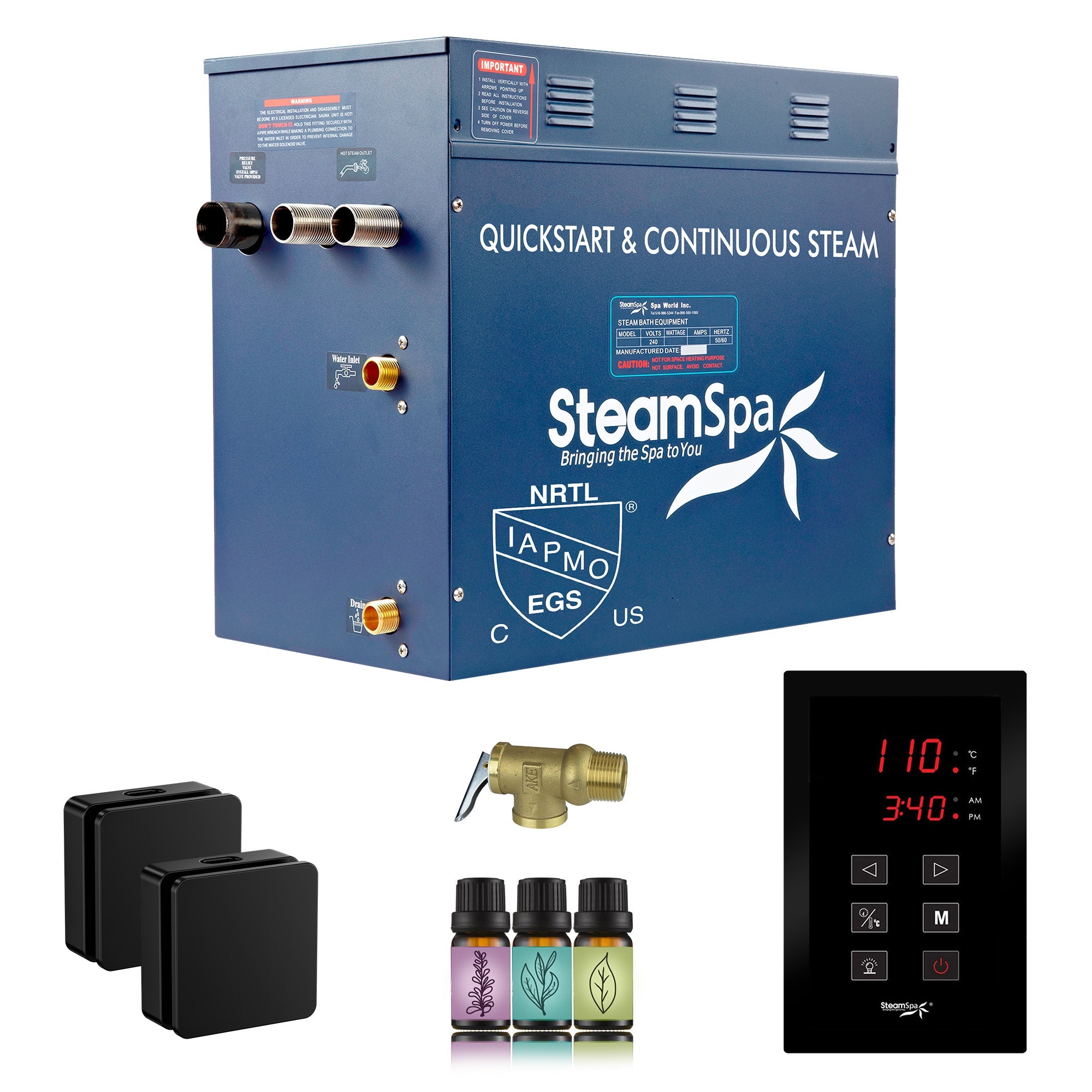 Oasis Series Steam Bath Generator with Continuous Steam and Easy Touch Control