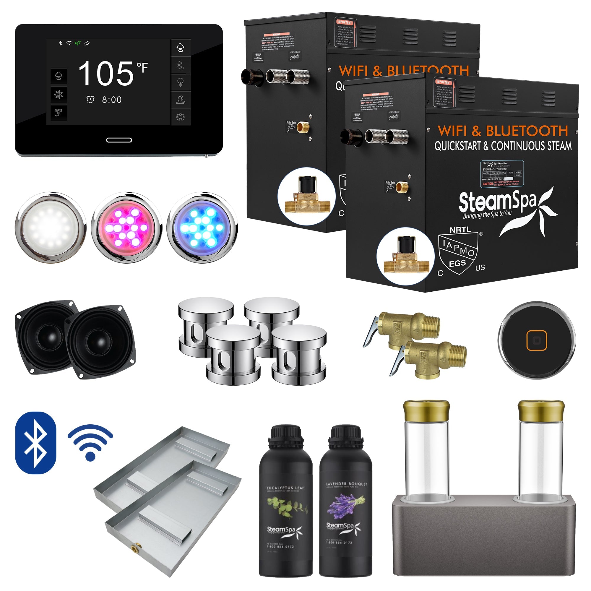 Black Series Steam Bath Generator Package with Advanced Touchscreen, Bluetooth Audio & Dual Aroma Pump