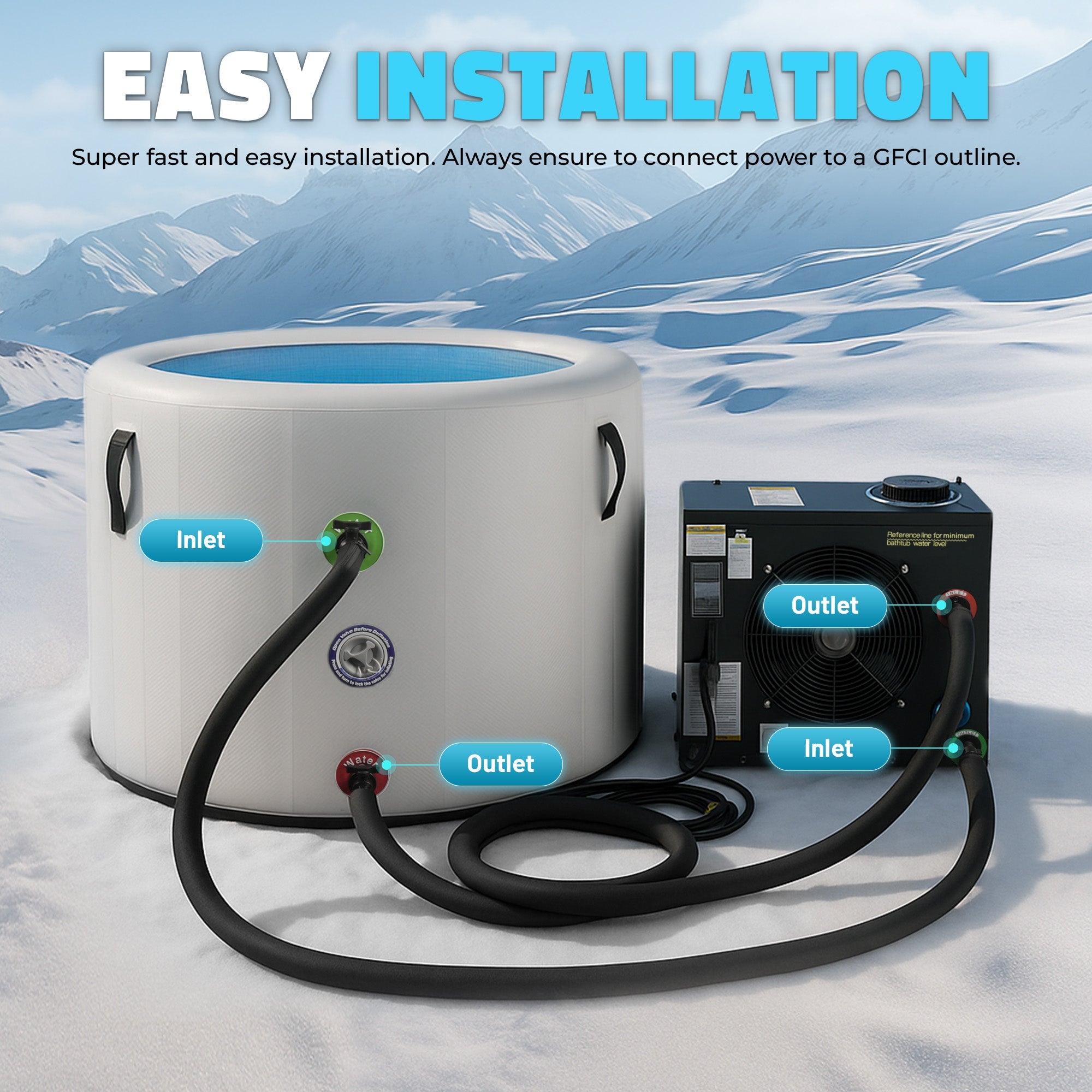 Gale Cold Plunge Chiller and Heater in Black with Cooling and Heating, WiFi App Control, and Filter