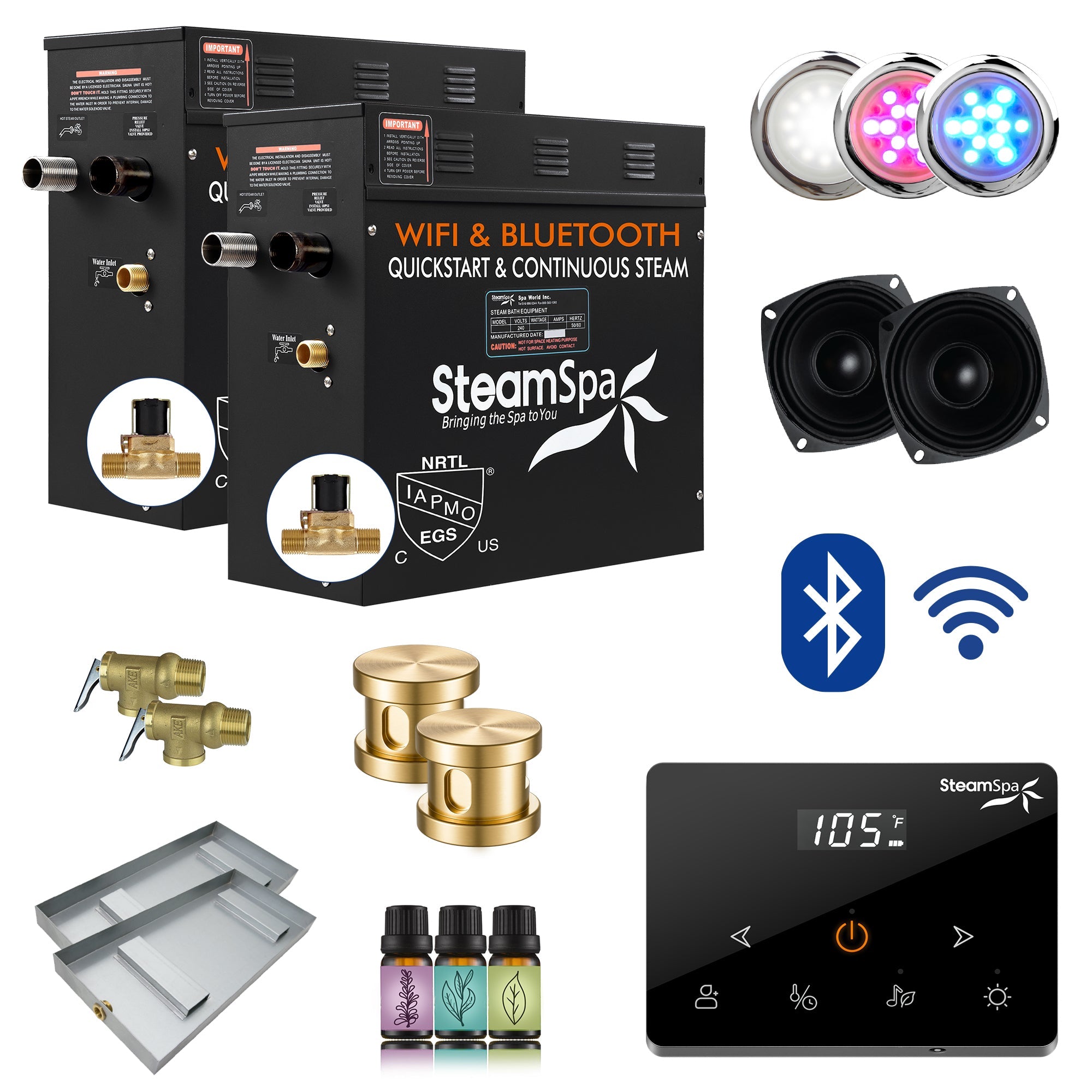 Black Series Steam Bath Generator with Wireless Control, BLUETOOTH, WIFI, Auto Drain, and Multiple Finish Options
