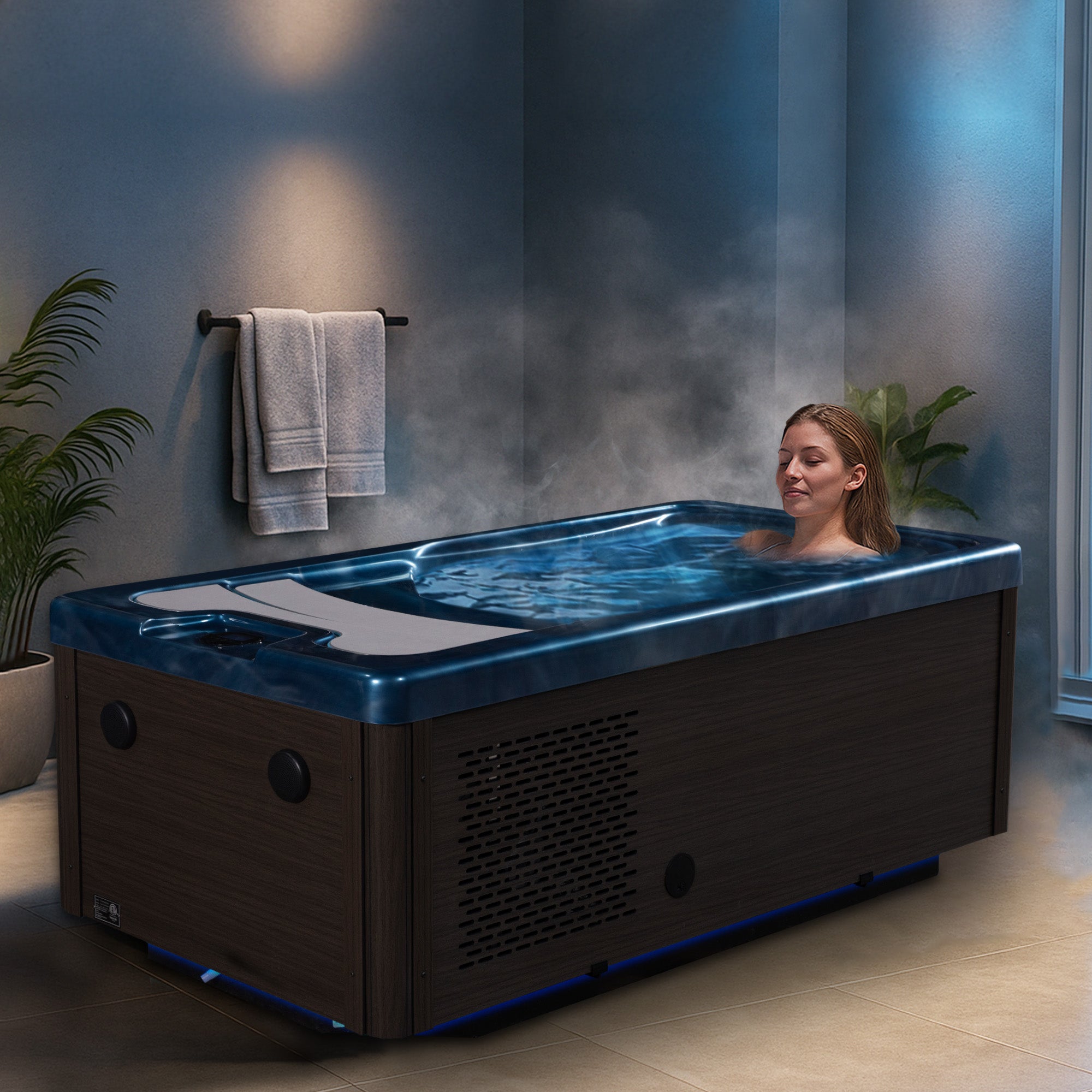 All-in-One Cold Plunge and Hot Tub with Built-in Chiller, Lights, and WiFi in Blue