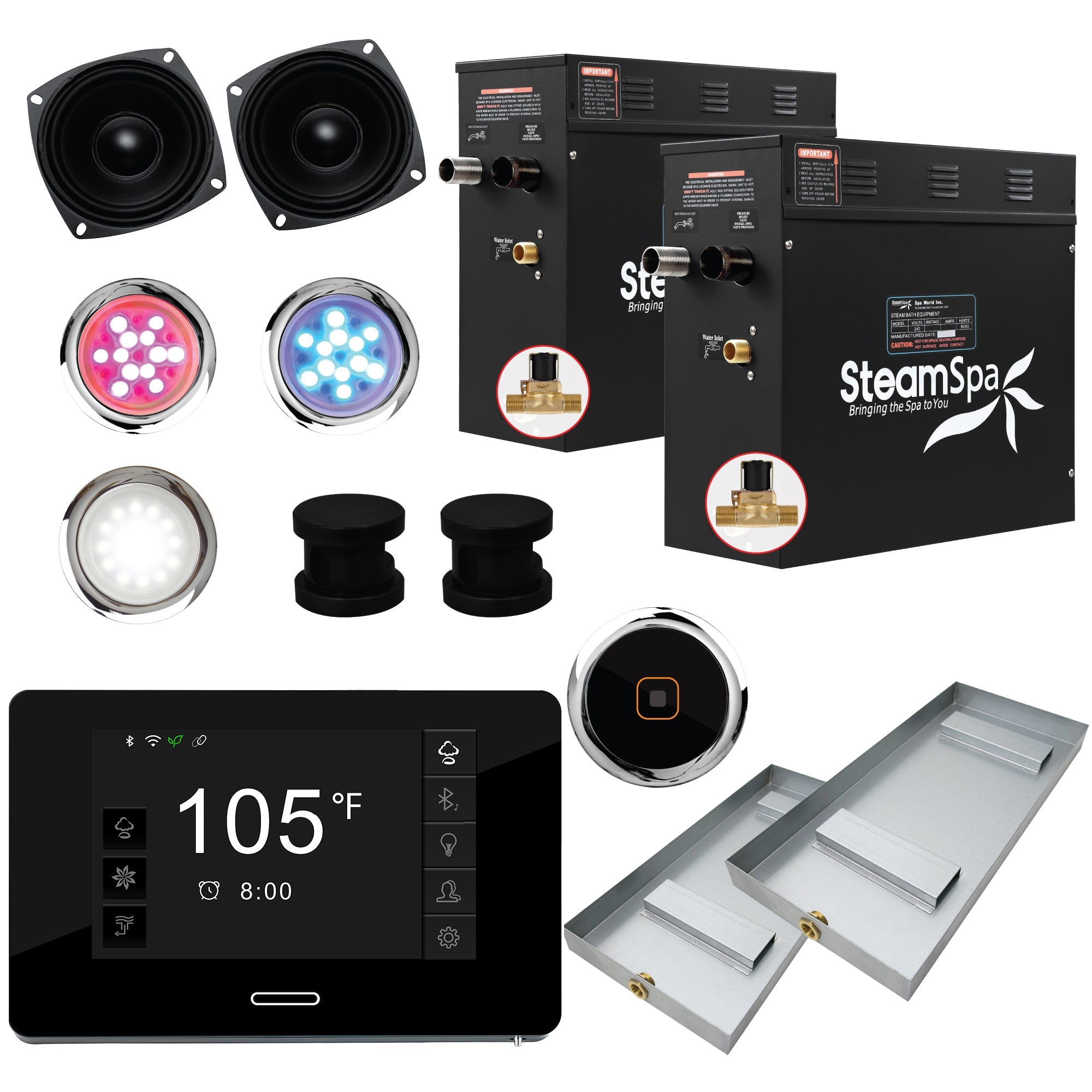 Black Series Steam Bath Generator with WiFi, Bluetooth Audio & Auto Drain