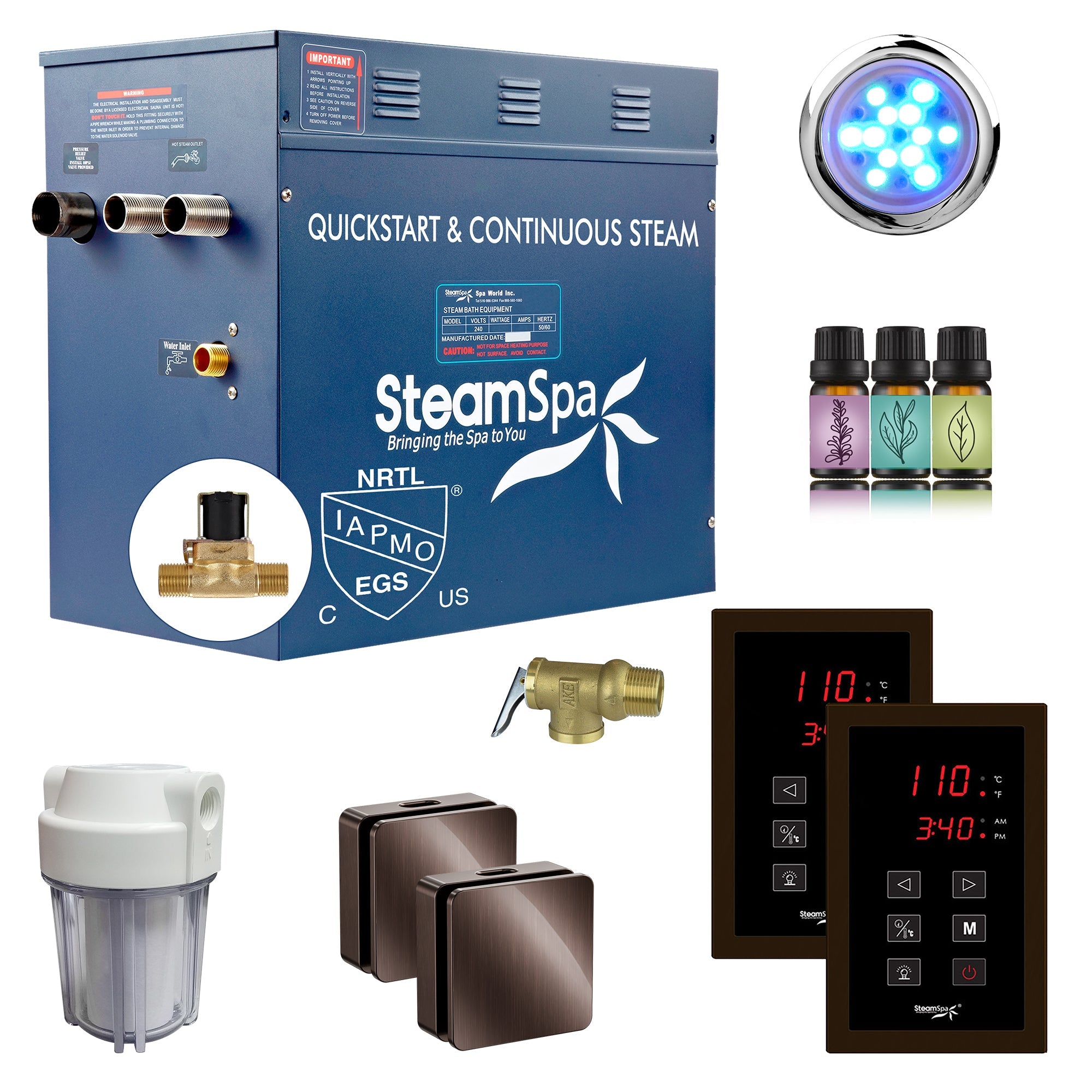 Royal Series Steam Bath Generator with Continuous Steam, Dual Touch Control, Chroma Lighting, Auto Drain & Water Filter