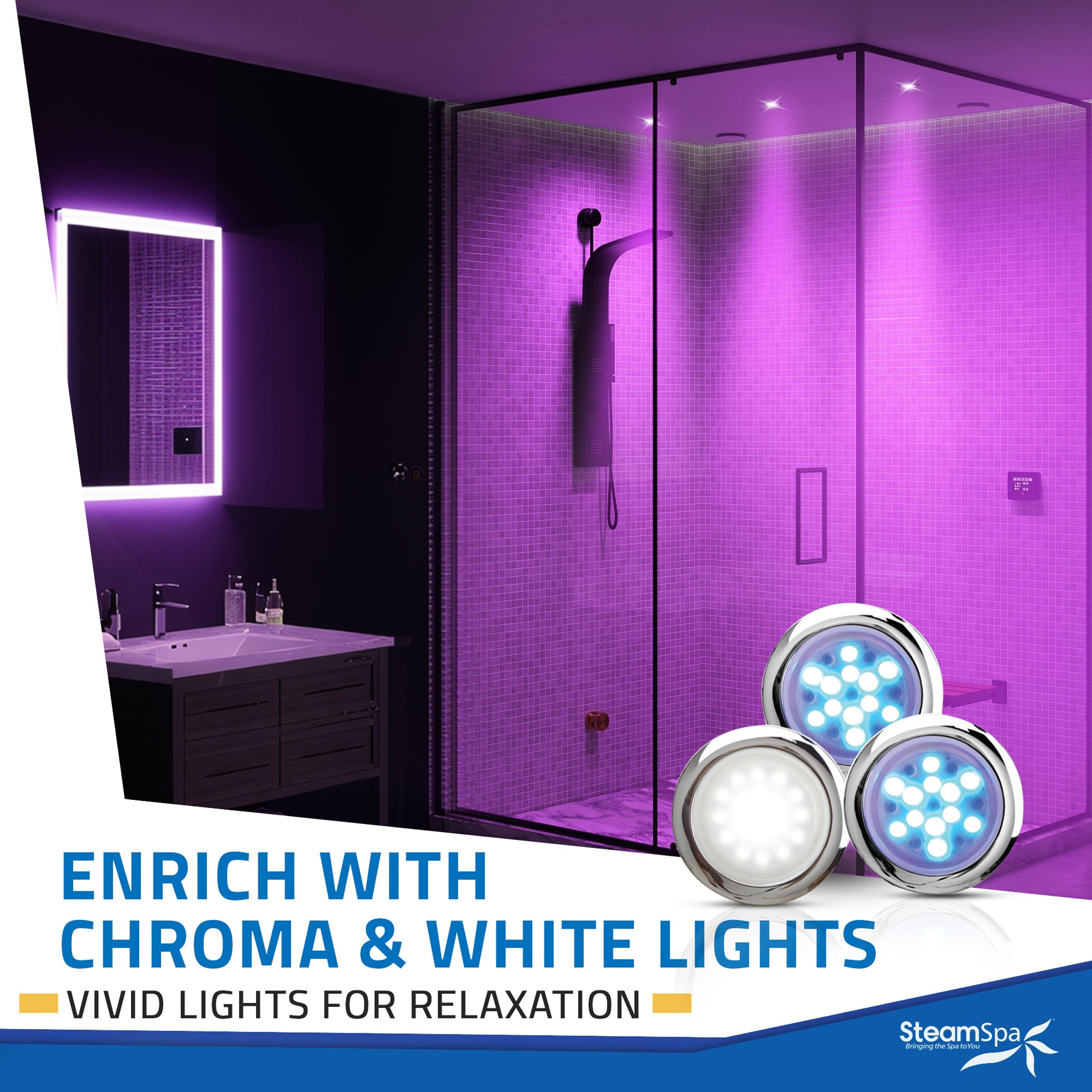 Royal Series Steam Bath Generator with Continuous Steam, Dual Touch Control, Chroma Lighting, Auto Drain & Water Filter