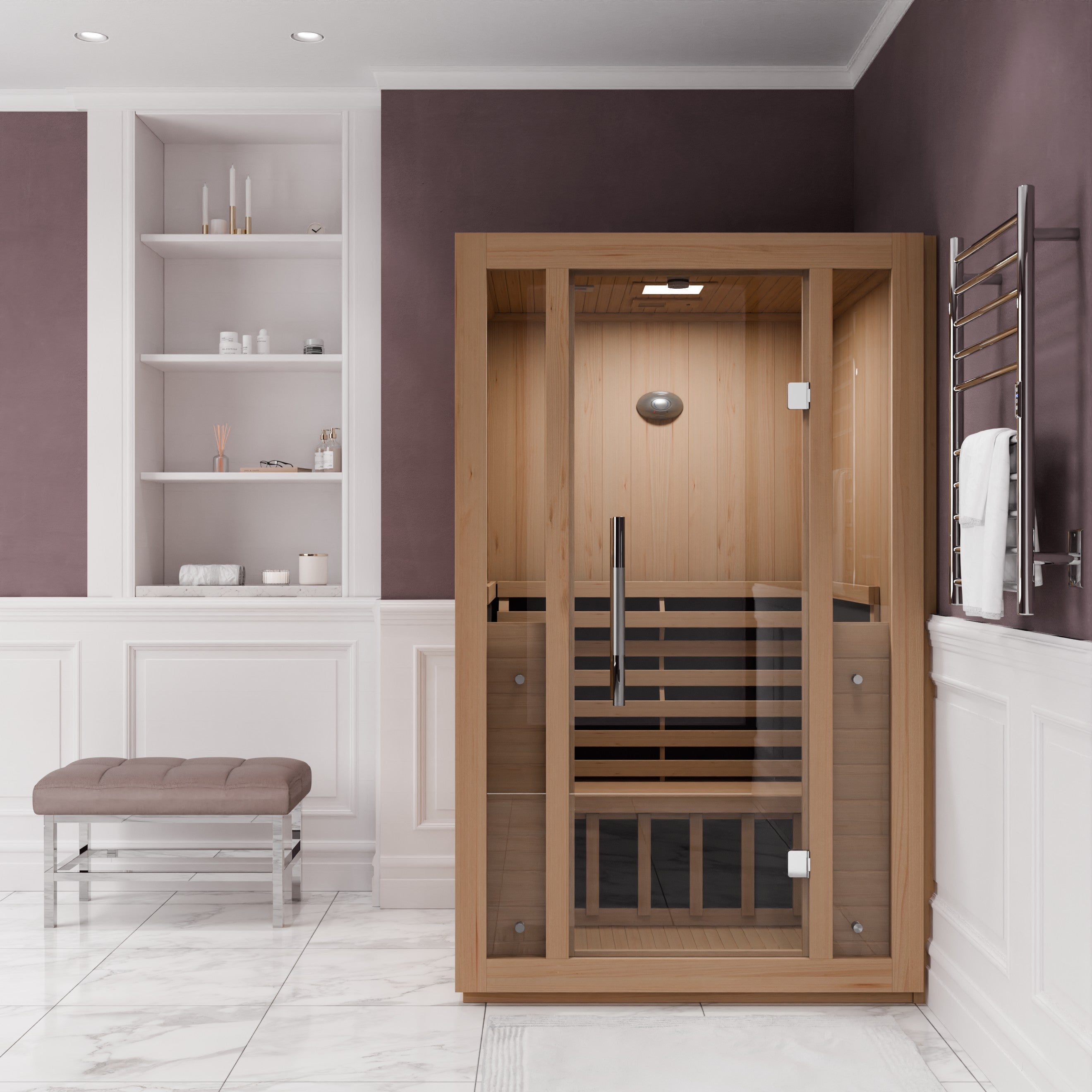 Fiji 2-Person Carbon FAR Infrared Hemlock Wooden Indoor Home Sauna Room with LED Touch Control Panel