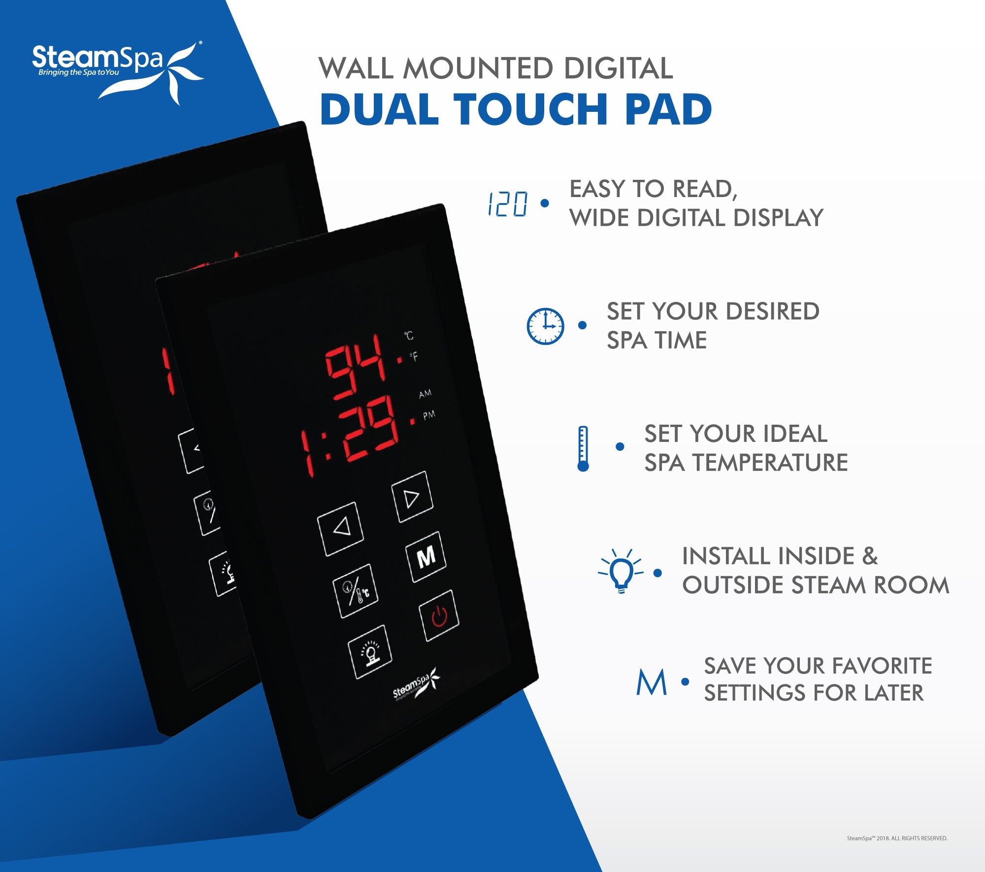 Oasis Series Steam Bath Generator with Continuous Steam, Quick Start, and Auto Drain Technology