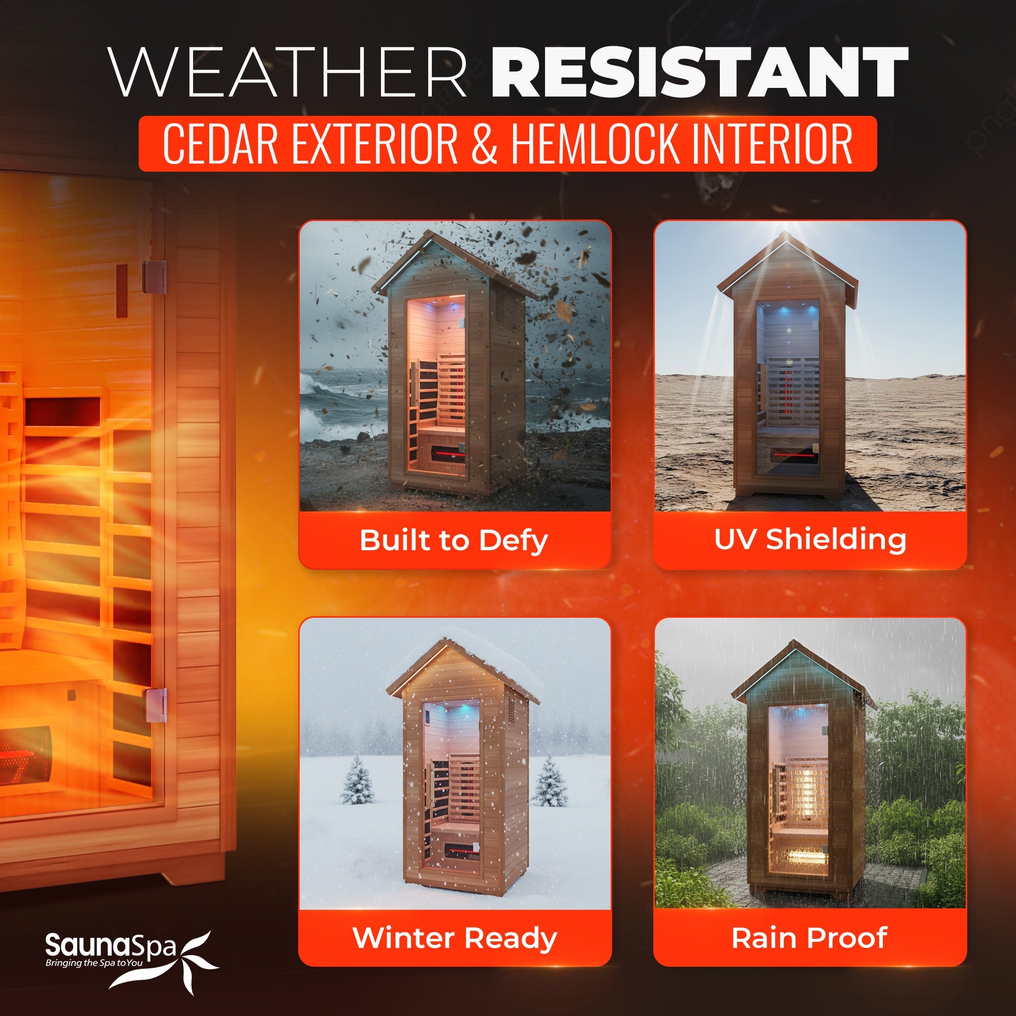 2-Person Outdoor Cabin Sauna in Red Cedar and Hemlock with Far Infrared, Starry Night Lights, and Touch Pad Controller