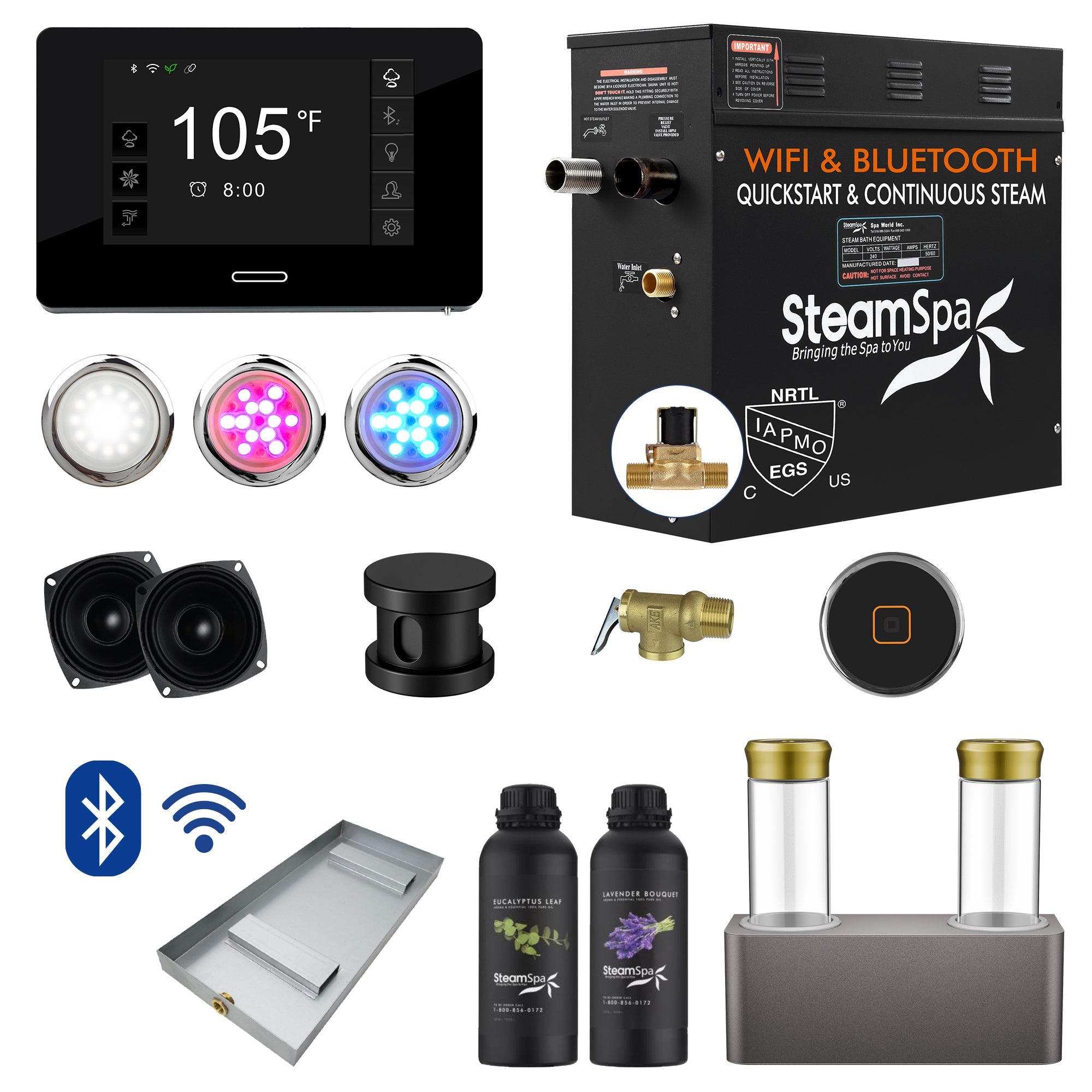 Black Series Steam Bath Generator Package with Advanced Touchscreen, Bluetooth Audio & Dual Aroma Pump