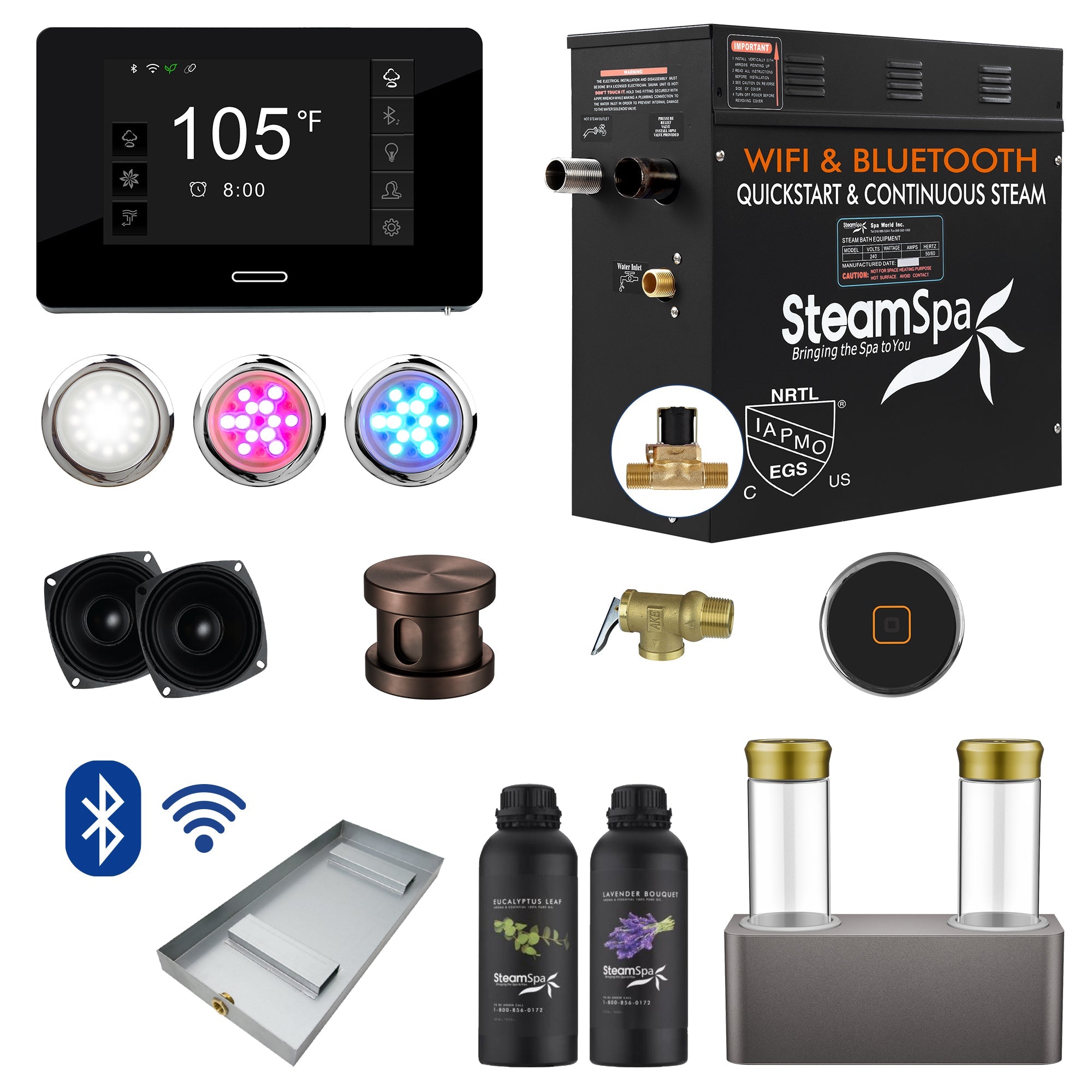 Black Series Steam Bath Generator Package with Advanced Touchscreen, Bluetooth Audio & Dual Aroma Pump