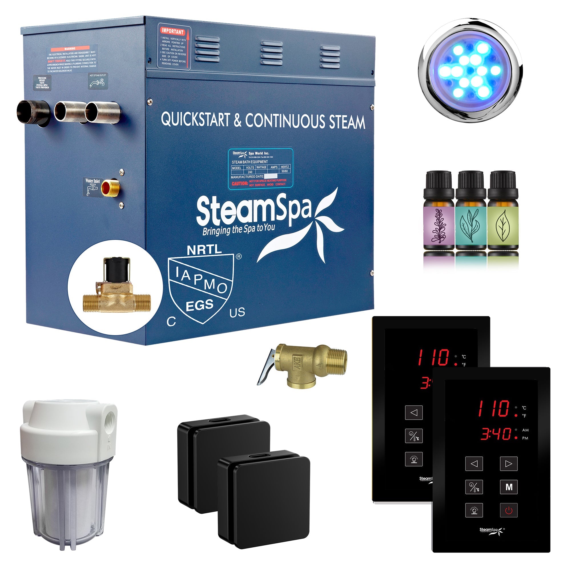 Royal Series Steam Bath Generator with Continuous Steam, Dual Touch Control, Chroma Lighting, Auto Drain & Water Filter